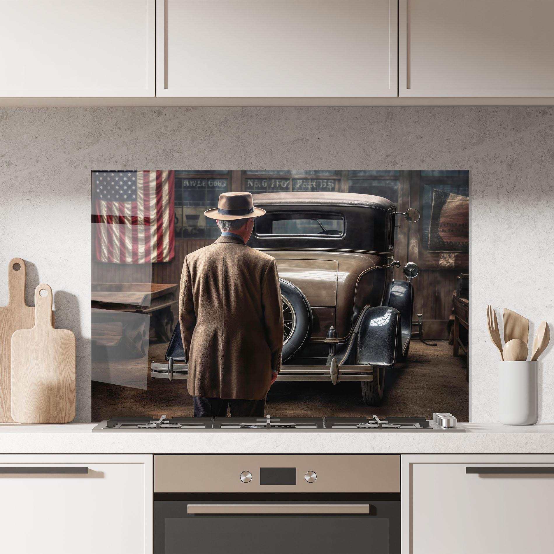 Panel Szklany do Kuchni American Vintage Car mockup 7