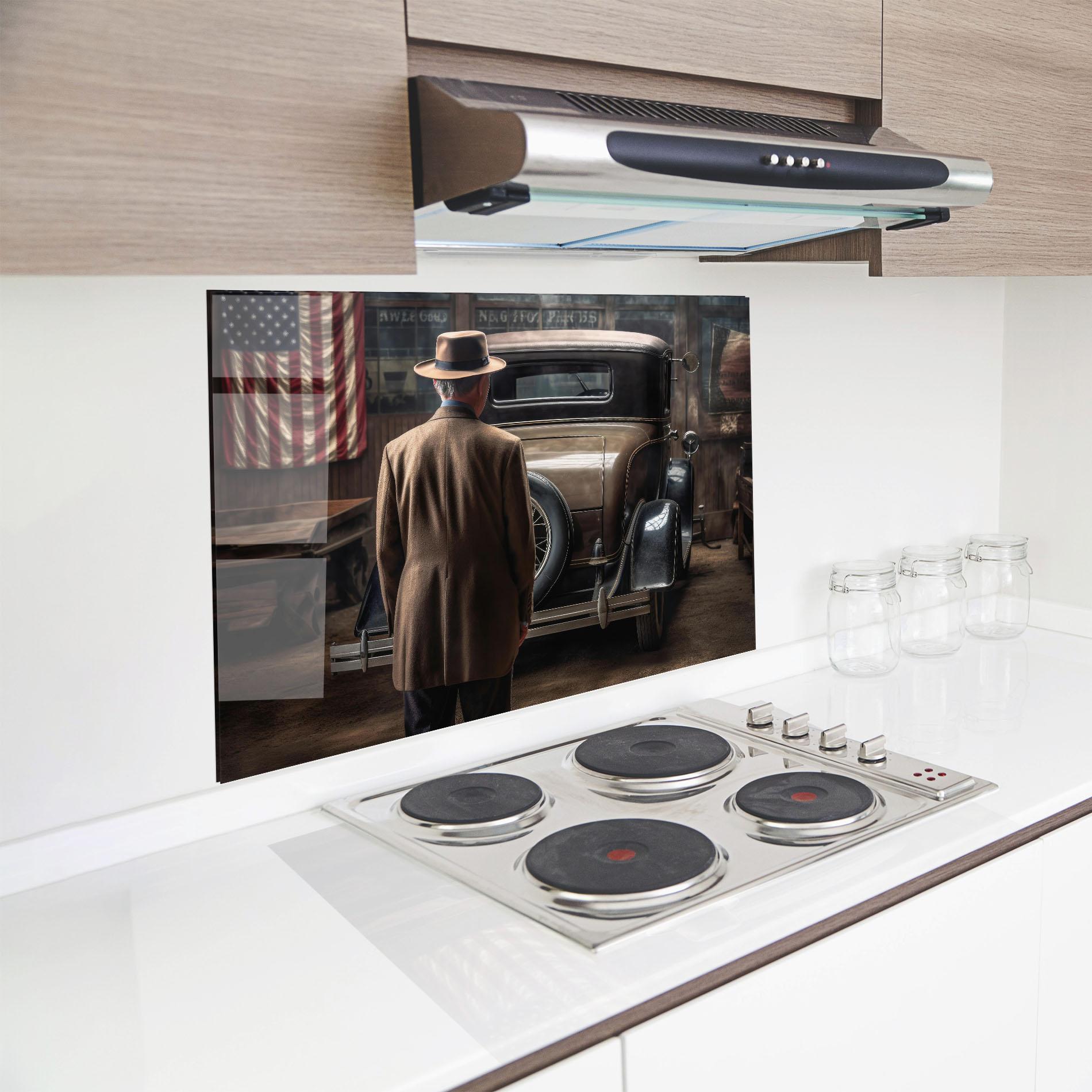 Panel Szklany do Kuchni American Vintage Car mockup 8