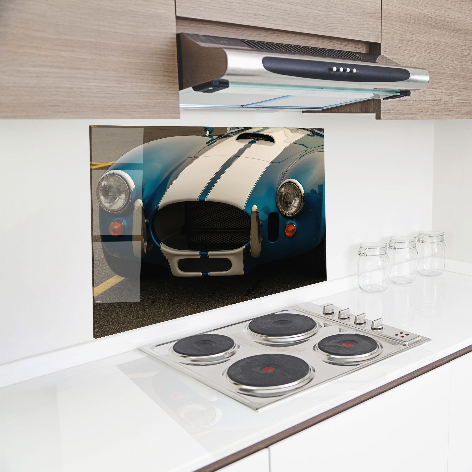 Panel Szklany do Kuchni Blue Vintage Car mockup 8