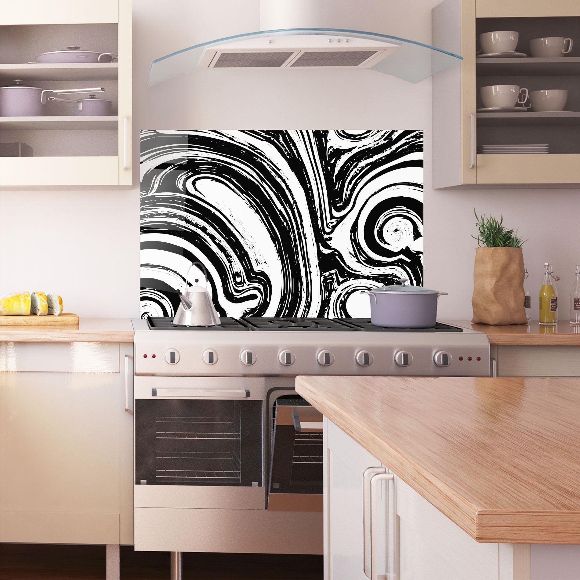 Panel Szklany do Kuchni Black Liquid White mockup 1