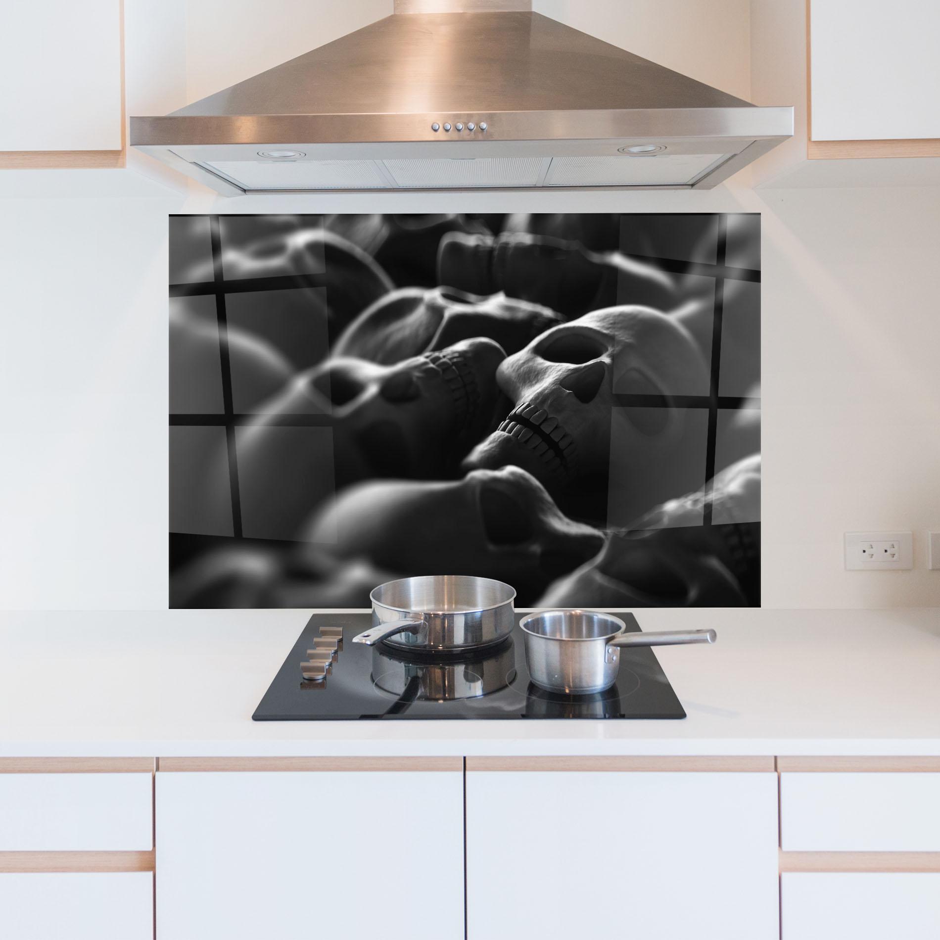 Panel Szklany do Kuchni Gray Human Skull mockup 5