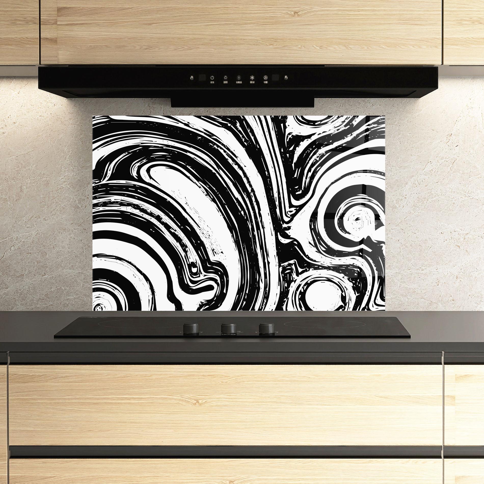 Panel Szklany do Kuchni Black Liquid White mockup 3