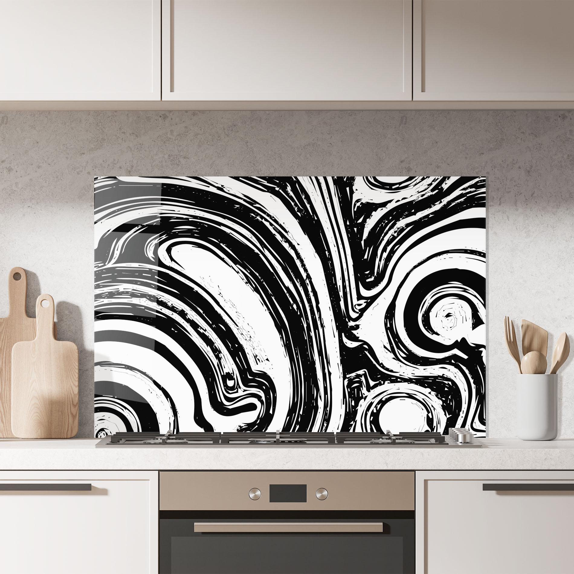 Panel Szklany do Kuchni Black Liquid White mockup 7