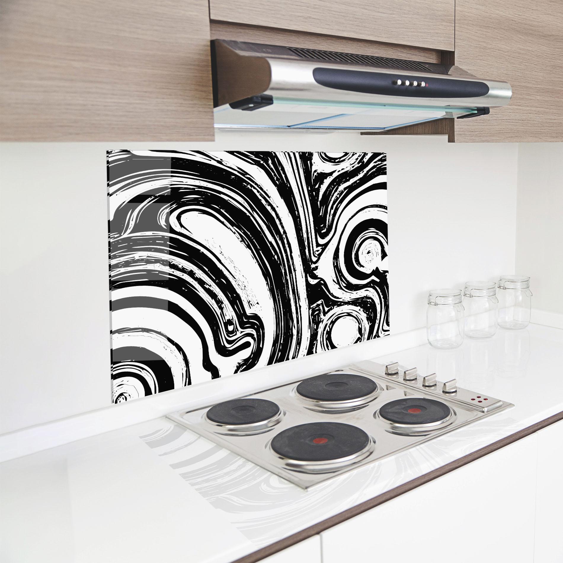 Panel Szklany do Kuchni Black Liquid White mockup 8