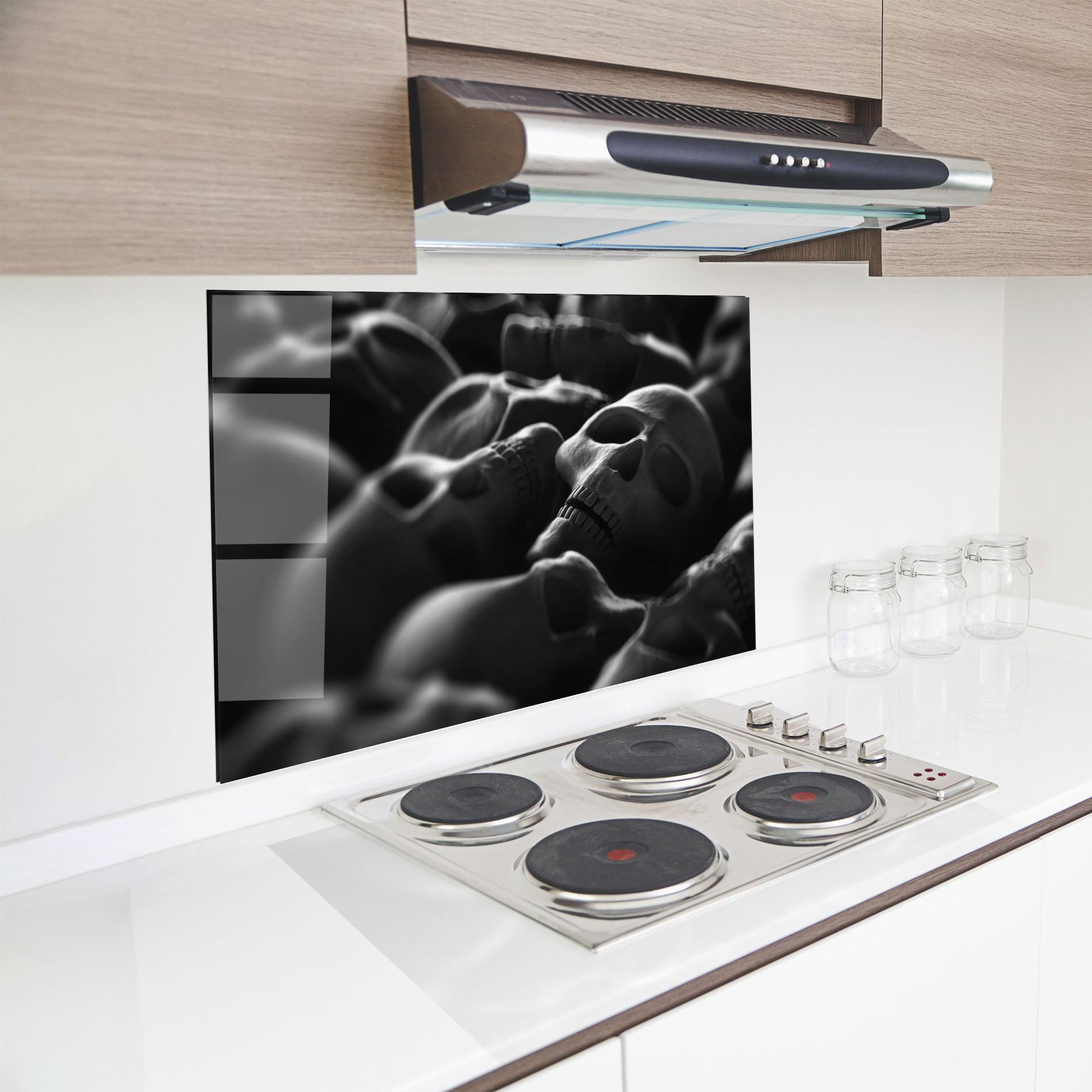 Panel Szklany do Kuchni Gray Human Skull mockup 8