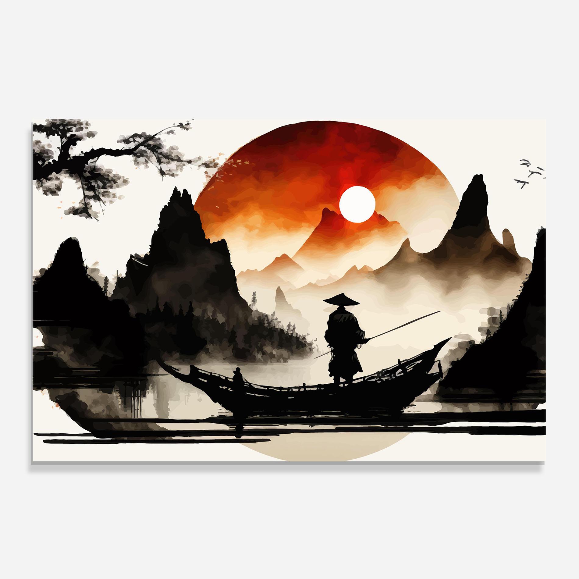 Panel Szklany do Kuchni Black Asiatic Boat mockup 0