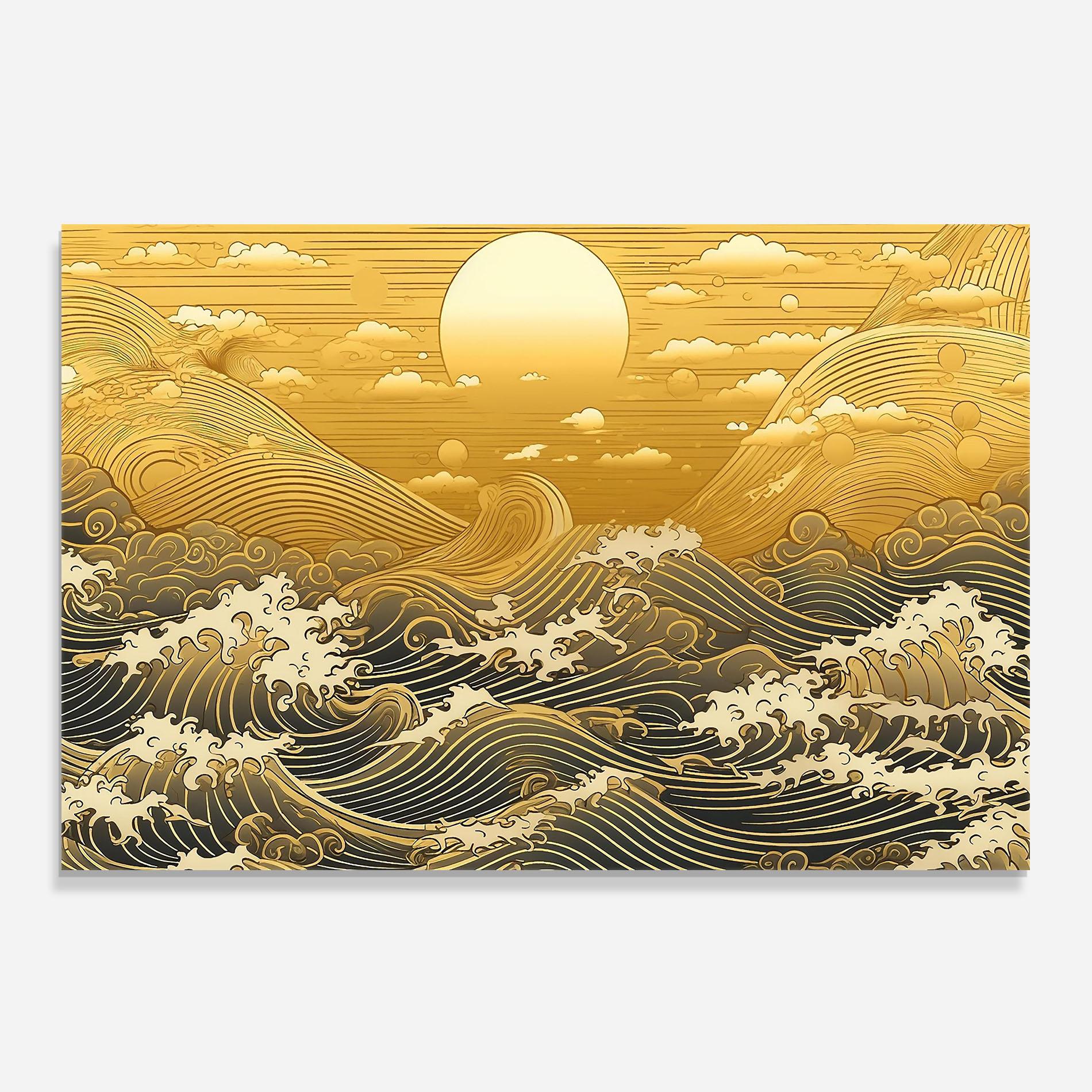 Panel Szklany do Kuchni Blue Gold Waves mockup 0