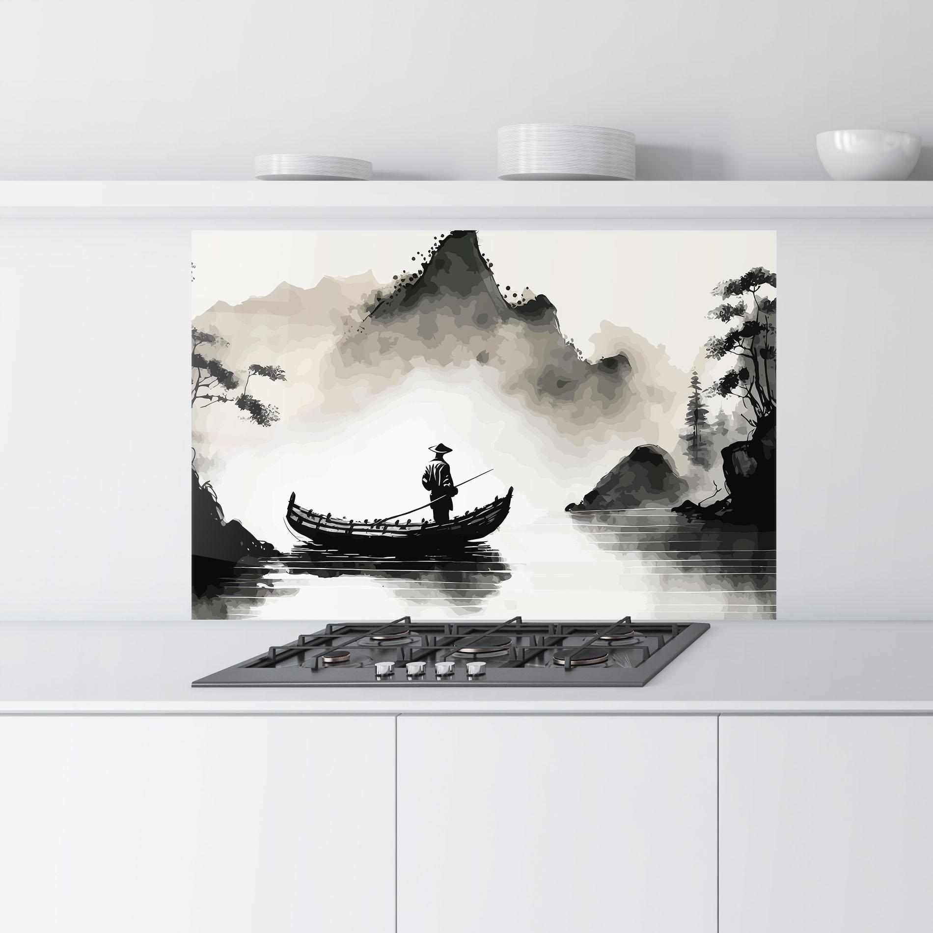 Panel Szklany do Kuchni Black Ink Boat mockup 9