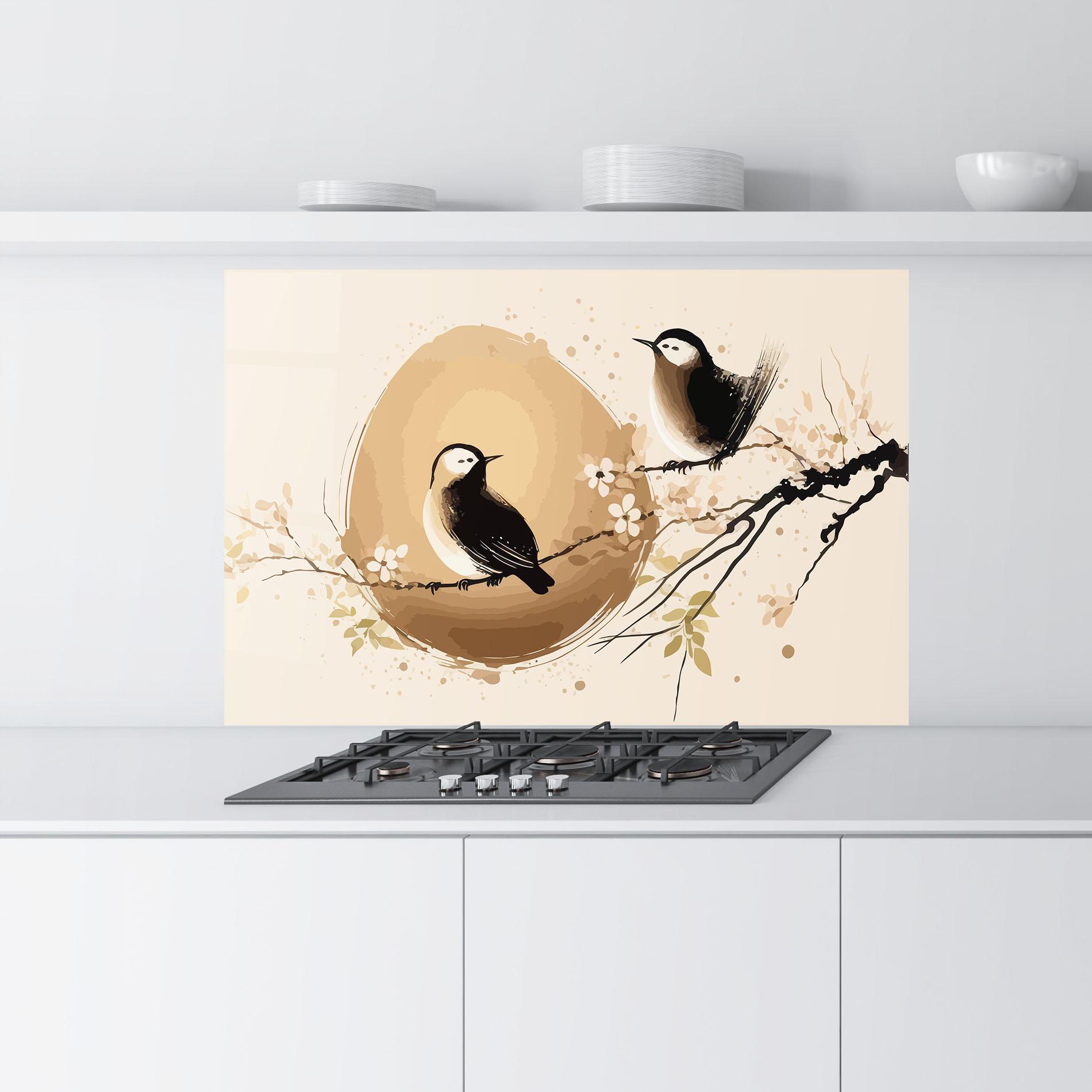 Panel Szklany do Kuchni Cream Blossoms Bird mockup 9