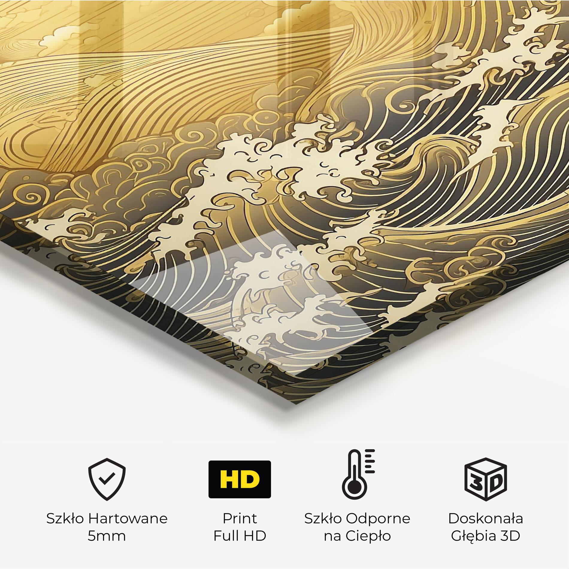 Panel Szklany do Kuchni Blue Gold Waves mockup 2