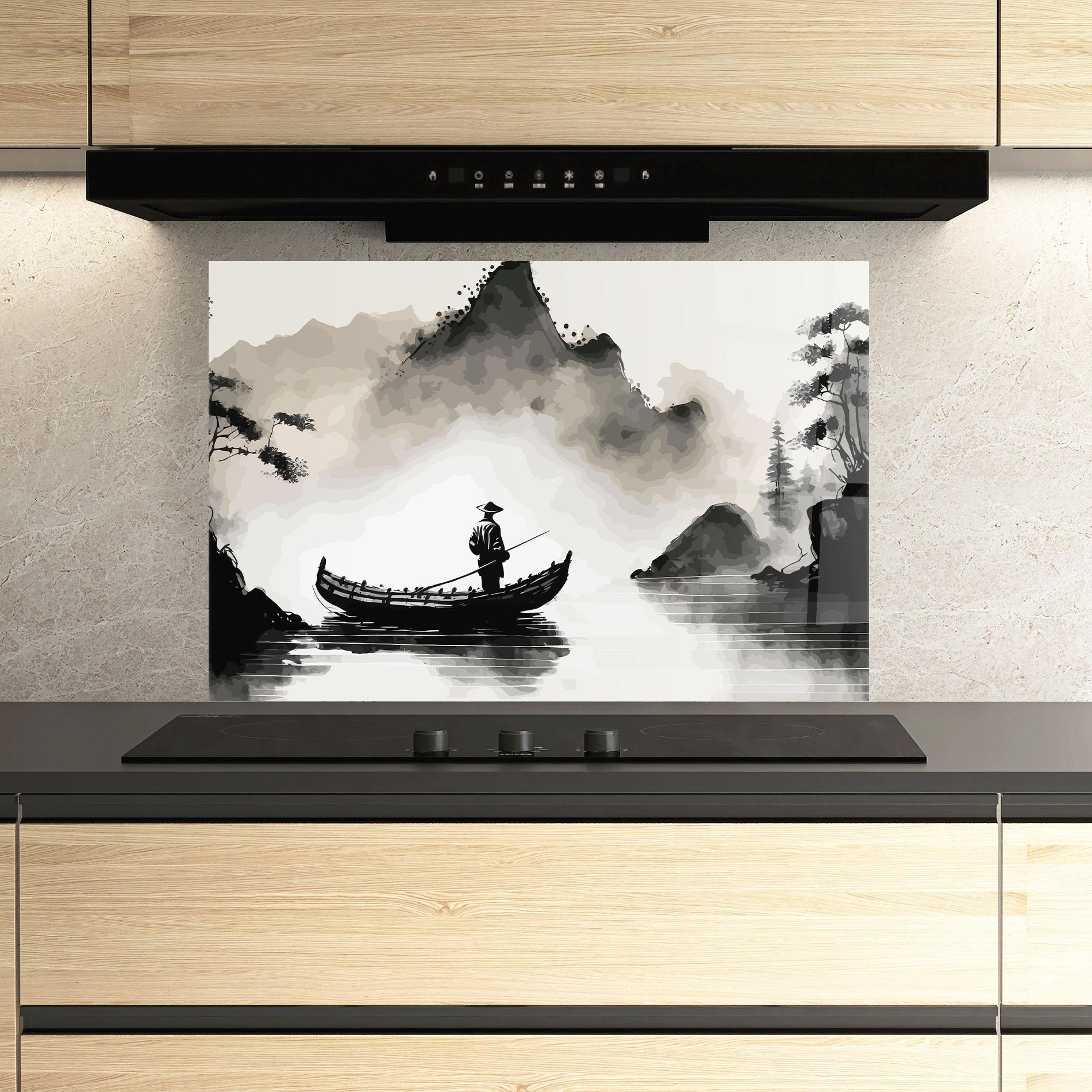Panel Szklany do Kuchni Black Ink Boat mockup 3