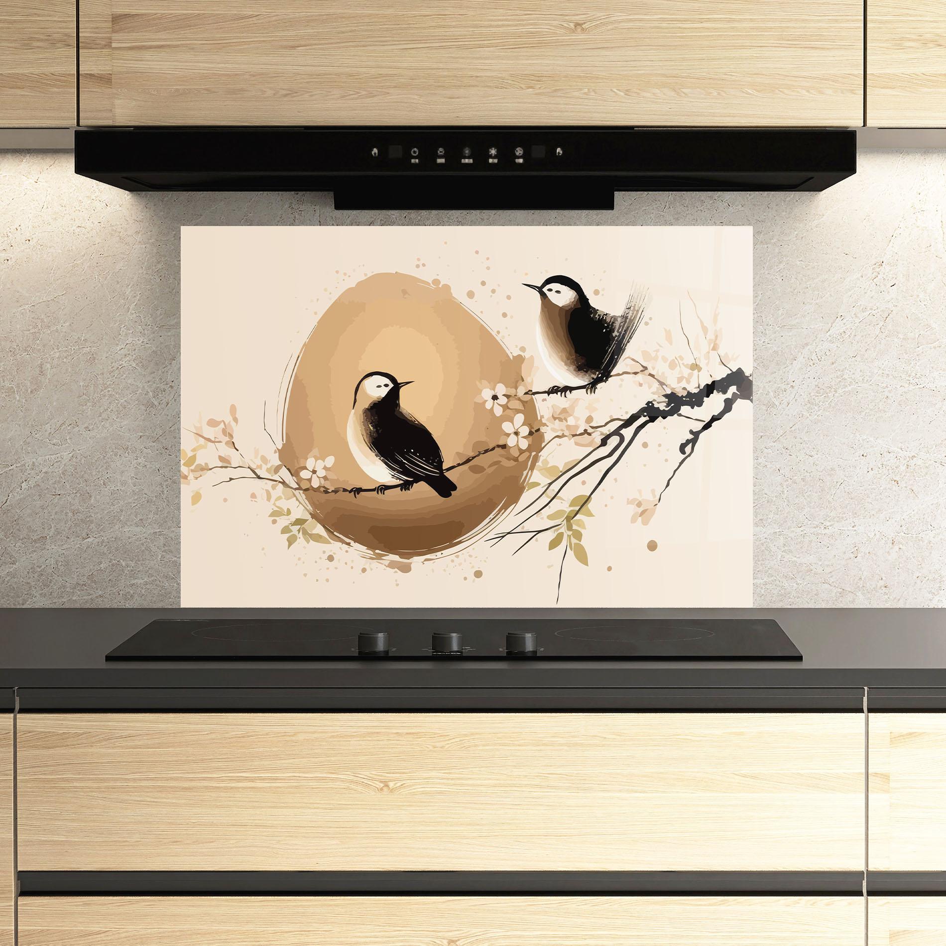 Panel Szklany do Kuchni Cream Blossoms Bird mockup 3