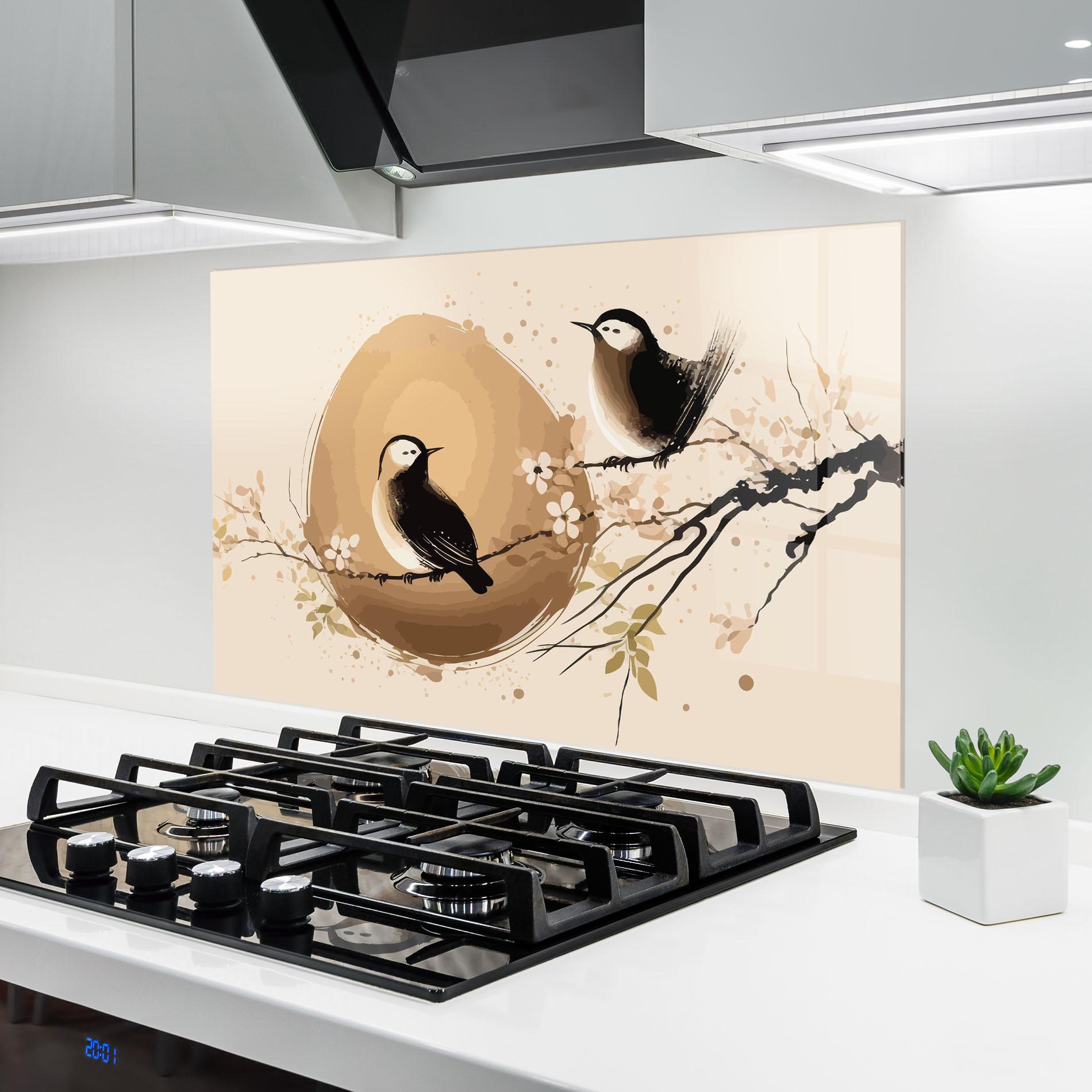 Panel Szklany do Kuchni Cream Blossoms Bird mockup 6