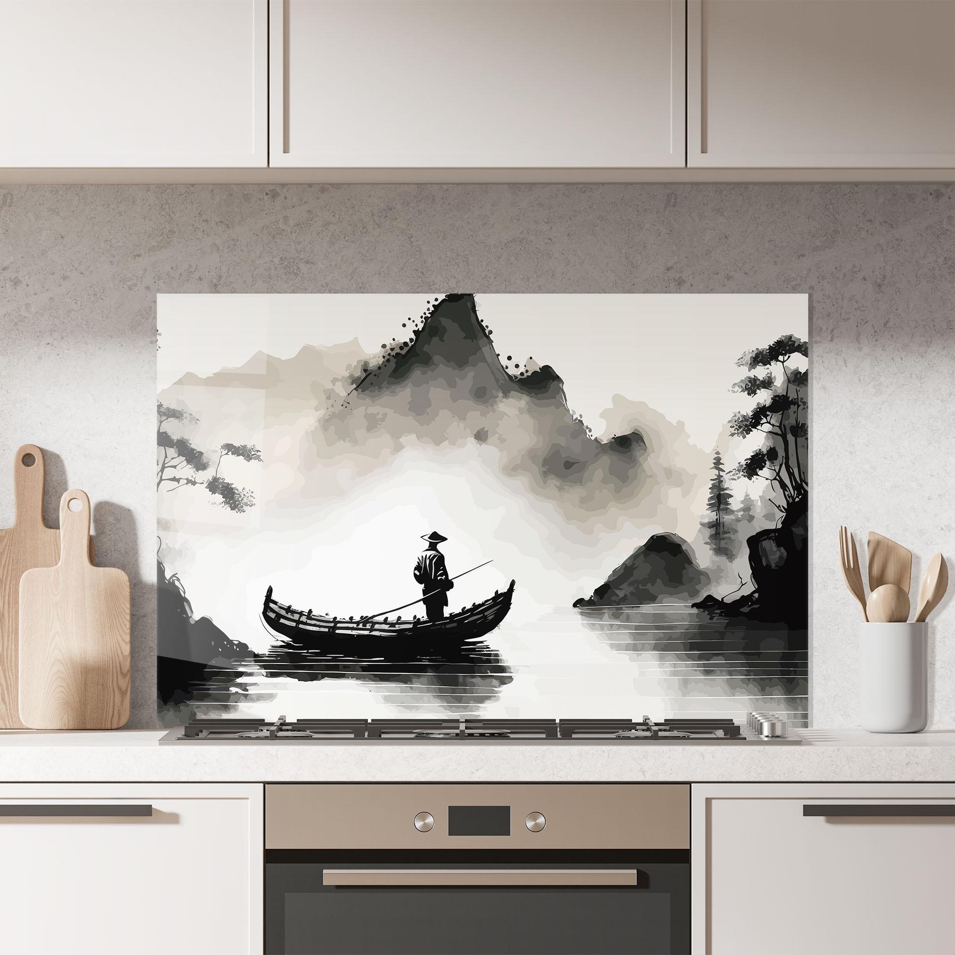 Panel Szklany do Kuchni Black Ink Boat mockup 7