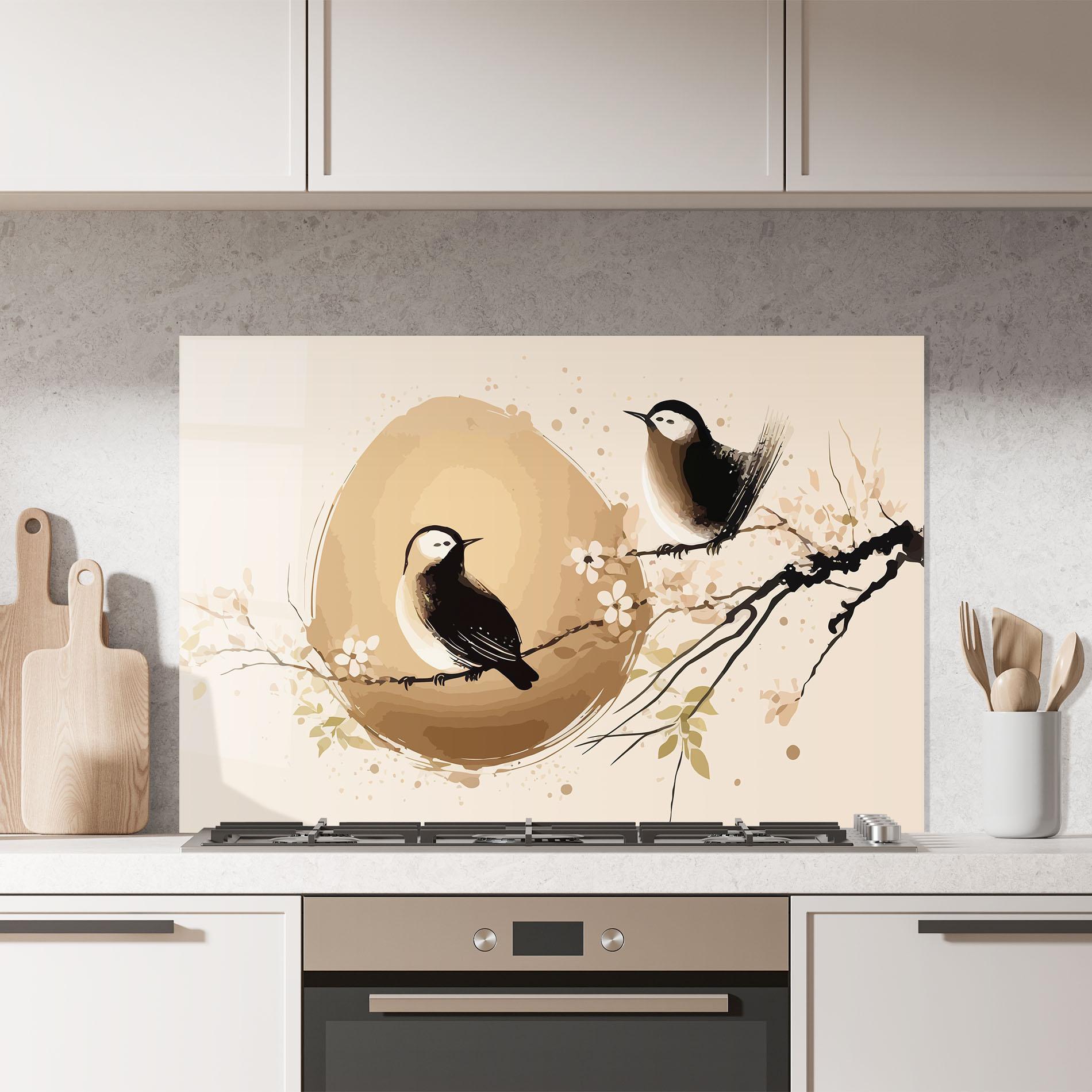 Panel Szklany do Kuchni Cream Blossoms Bird mockup 7