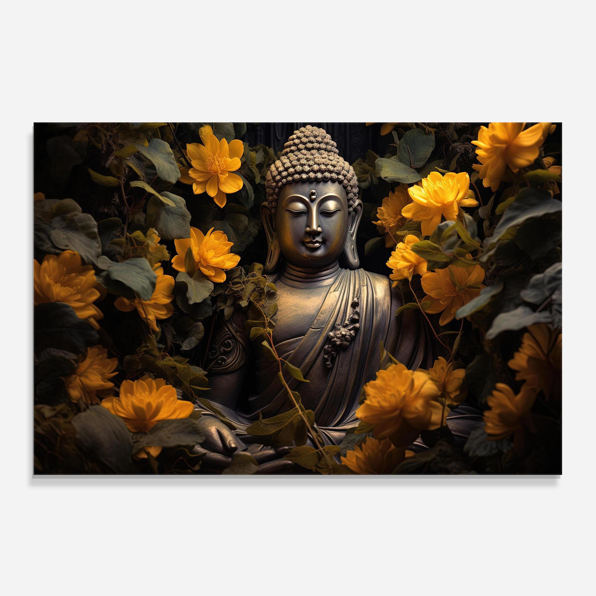 Panel Szklany do Kuchni Buddha Yellow Meditation mockup 0
