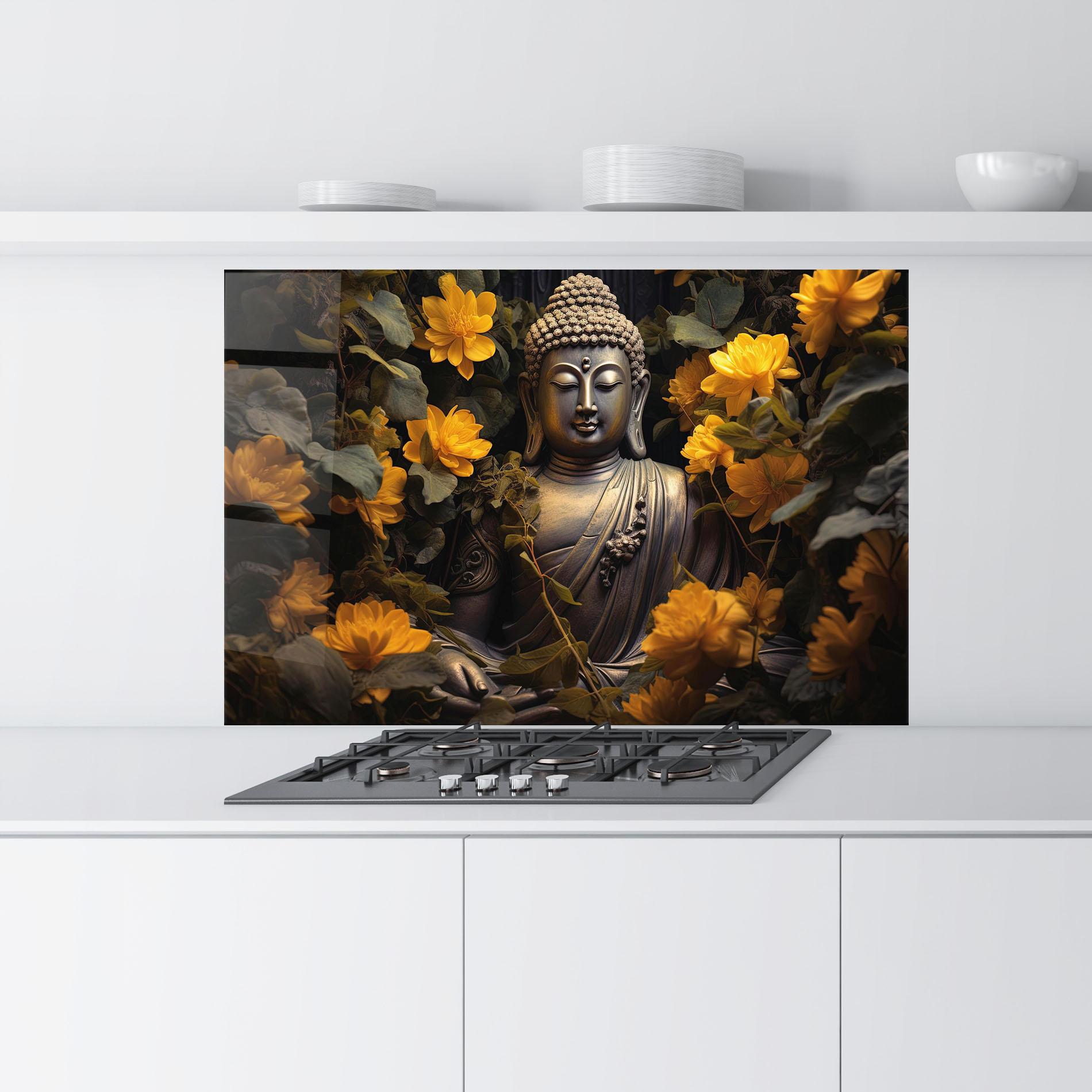 Panel Szklany do Kuchni Buddha Yellow Meditation mockup 9