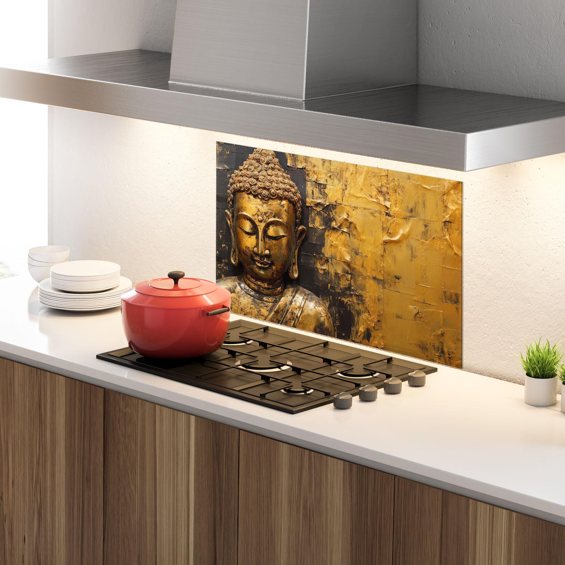 Panel Szklany do Kuchni Gold Paint Buddha mockup 4
