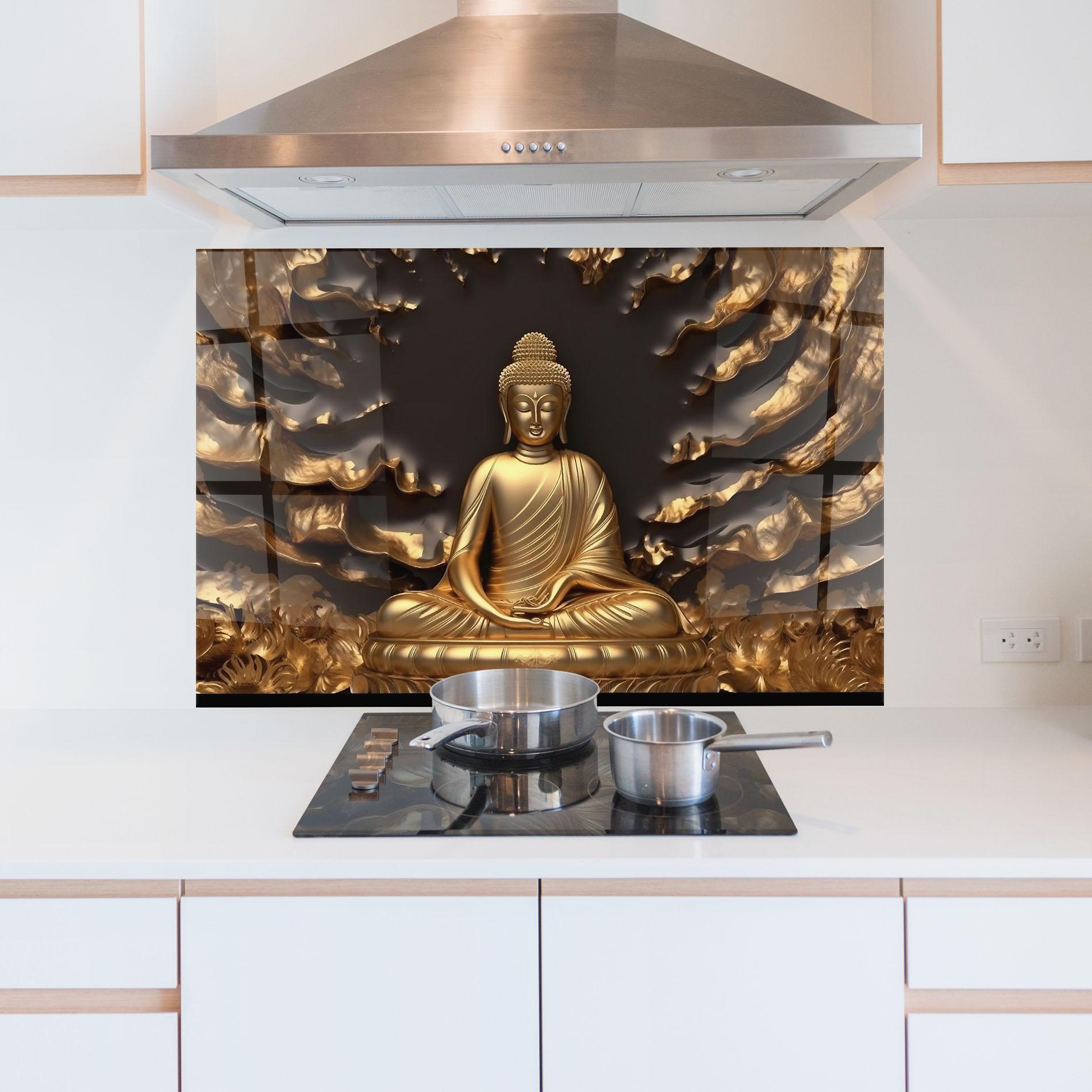Panel Szklany do Kuchni Gold 3d Buddha mockup 5