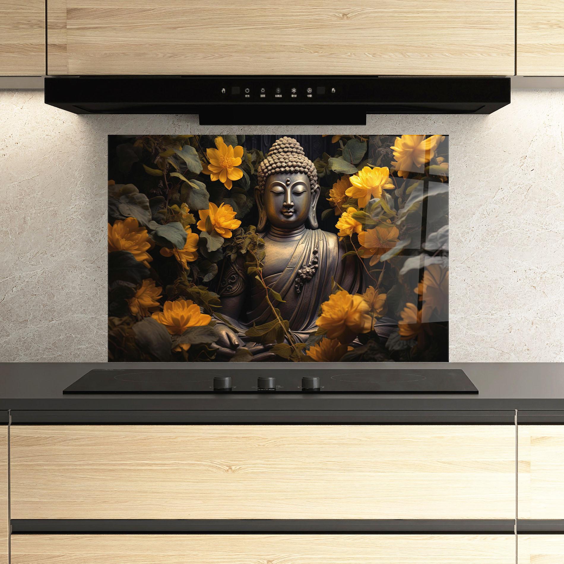 Panel Szklany do Kuchni Buddha Yellow Meditation mockup 3