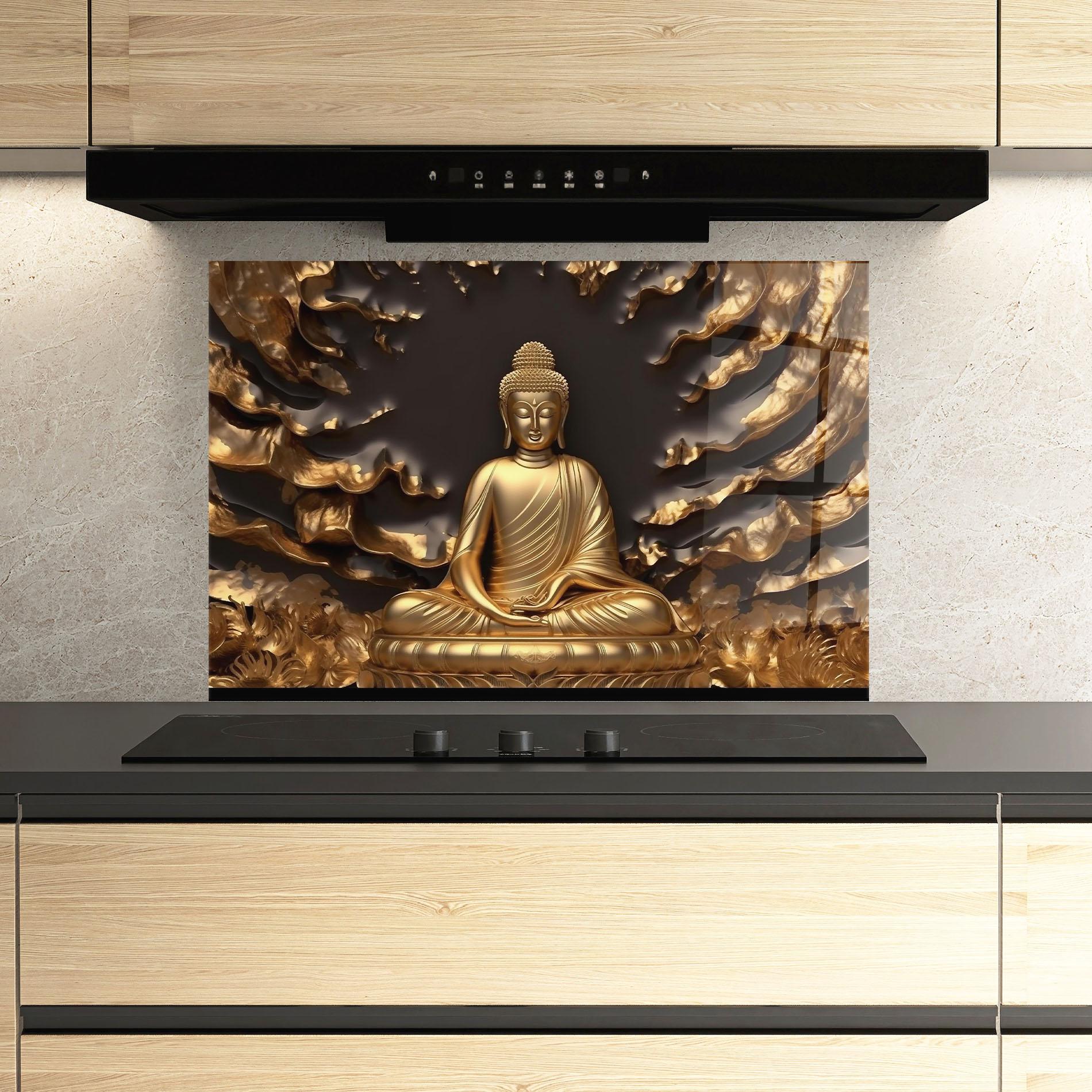 Panel Szklany do Kuchni Gold 3d Buddha mockup 3