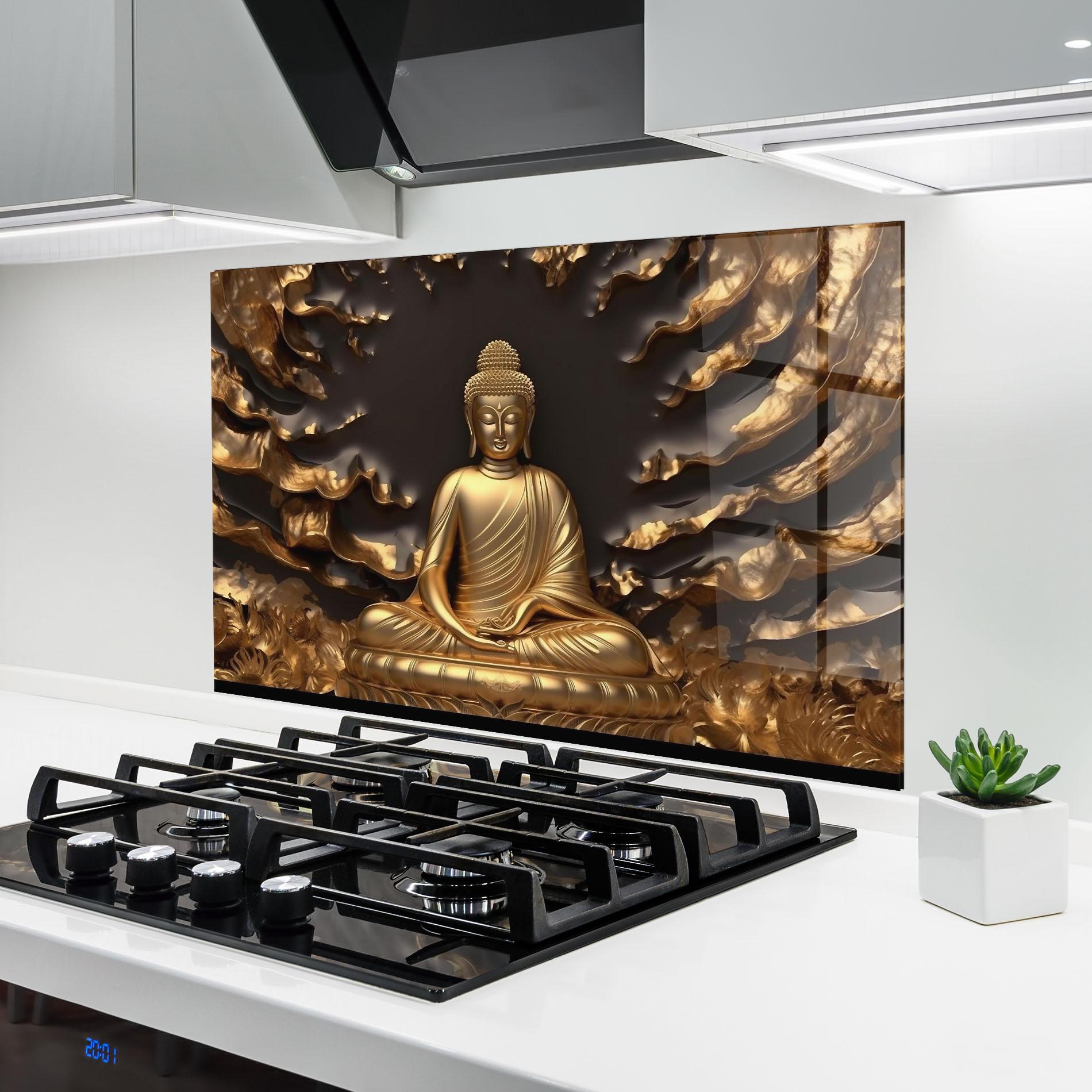 Panel Szklany do Kuchni Gold 3d Buddha mockup 6