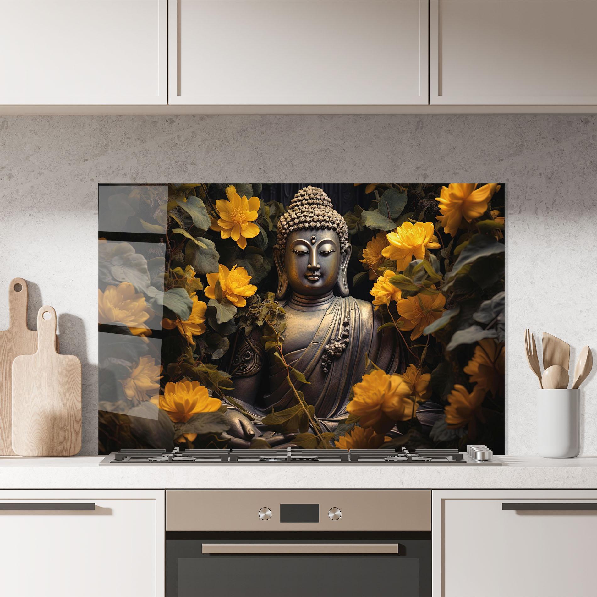 Panel Szklany do Kuchni Buddha Yellow Meditation mockup 7