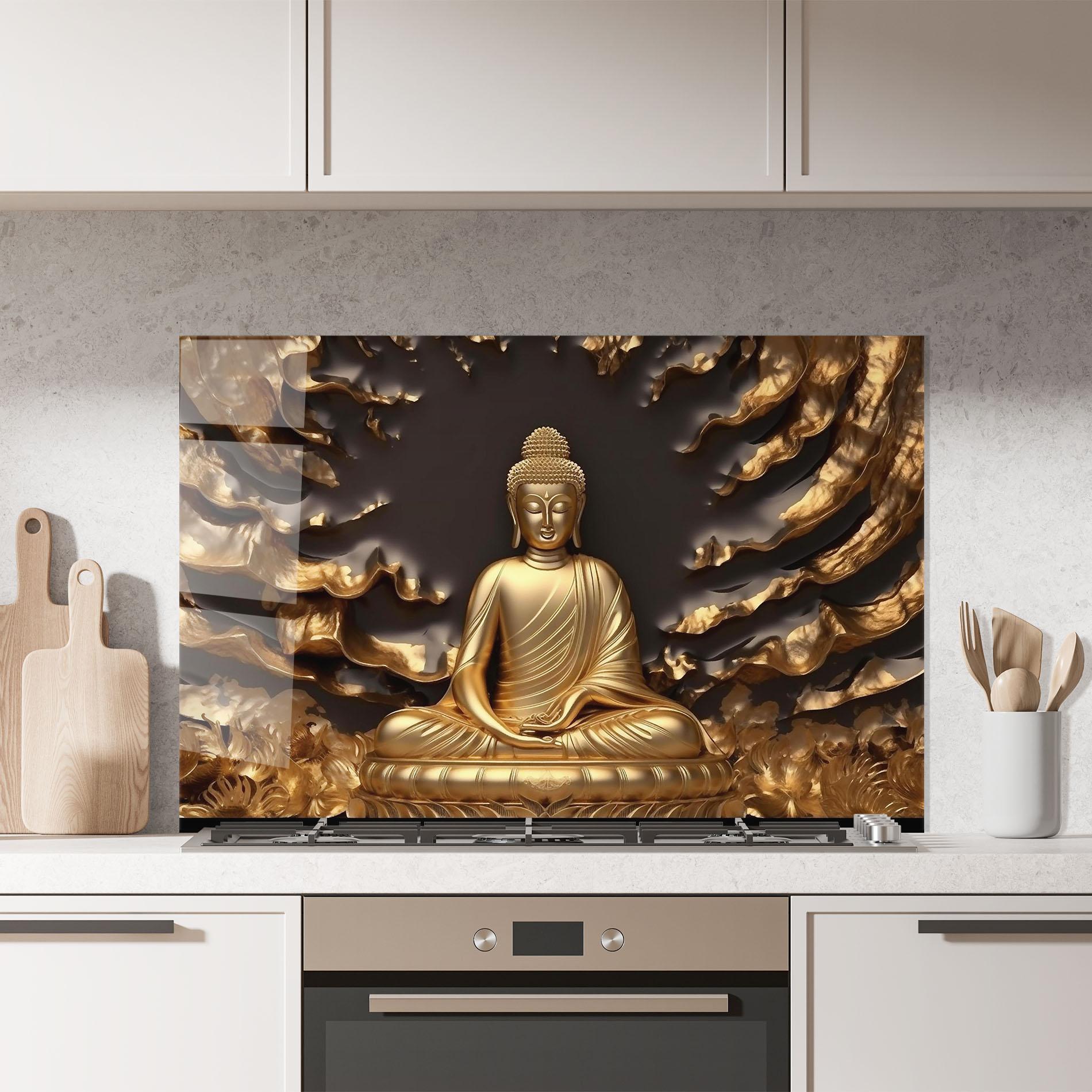 Panel Szklany do Kuchni Gold 3d Buddha mockup 7