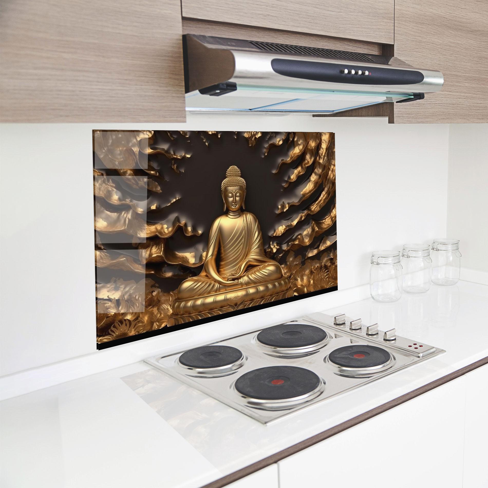 Panel Szklany do Kuchni Gold 3d Buddha mockup 8