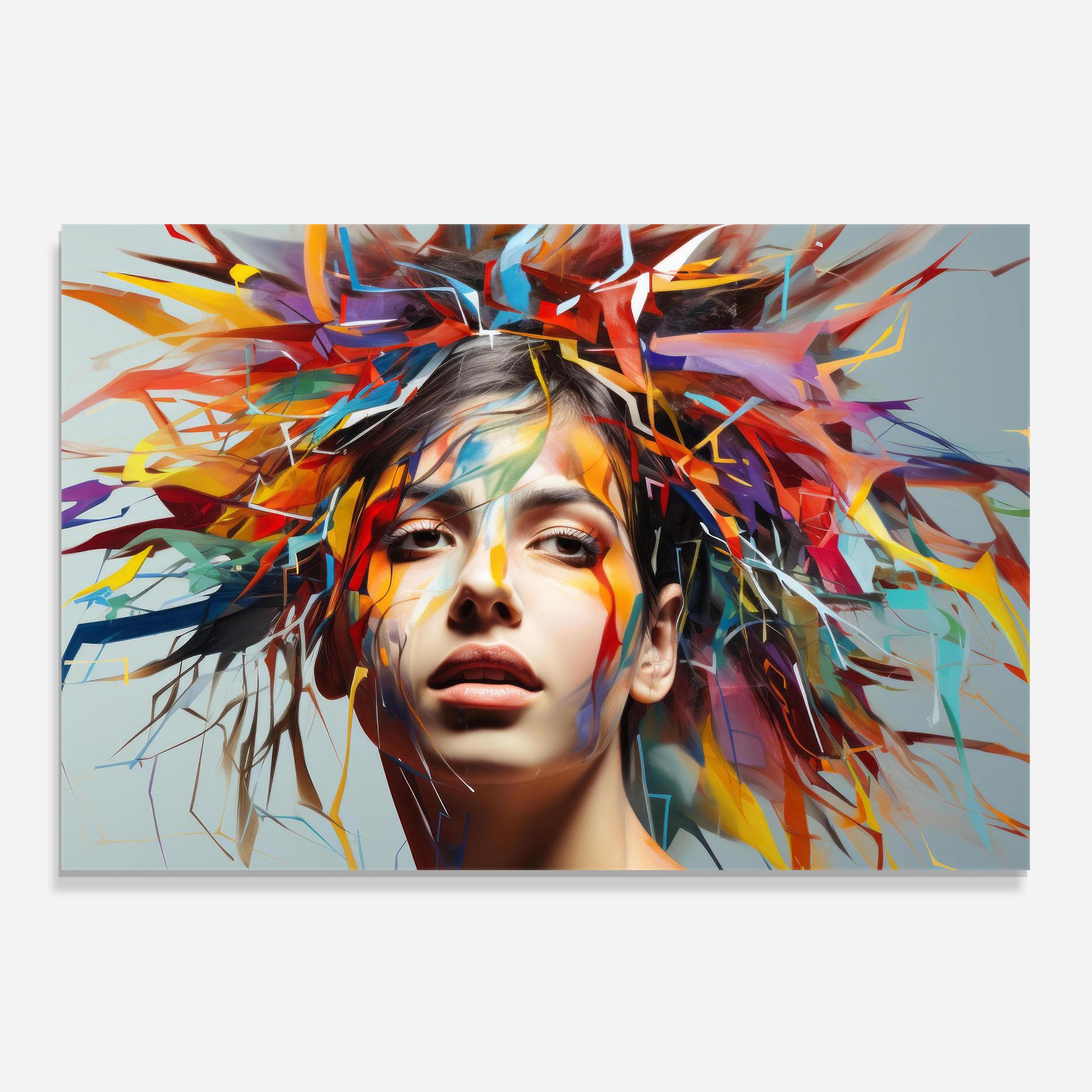 Panel Szklany do Kuchni Colorful Paint Hair mockup 0