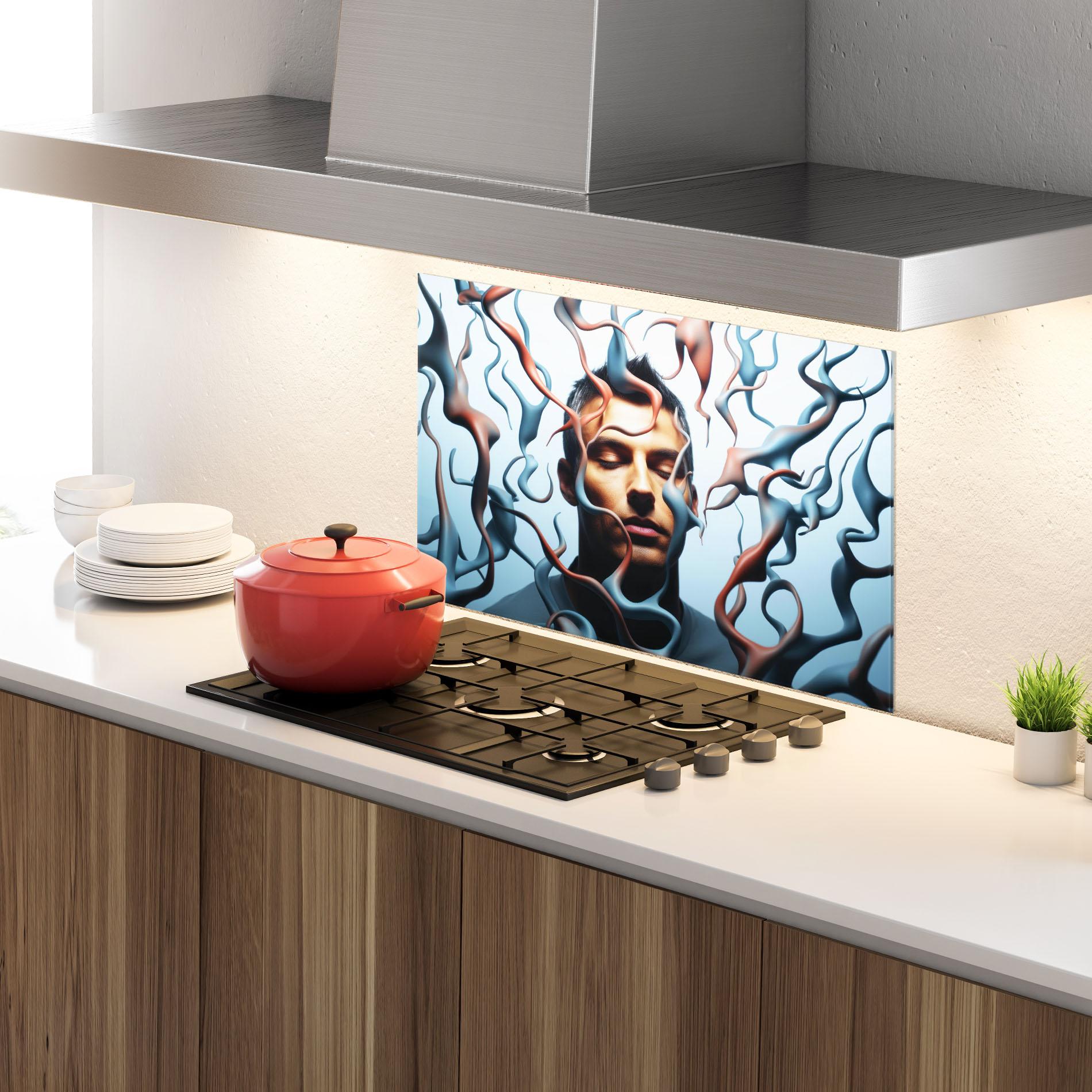 Panel Szklany do Kuchni Blue Red Swirls mockup 4