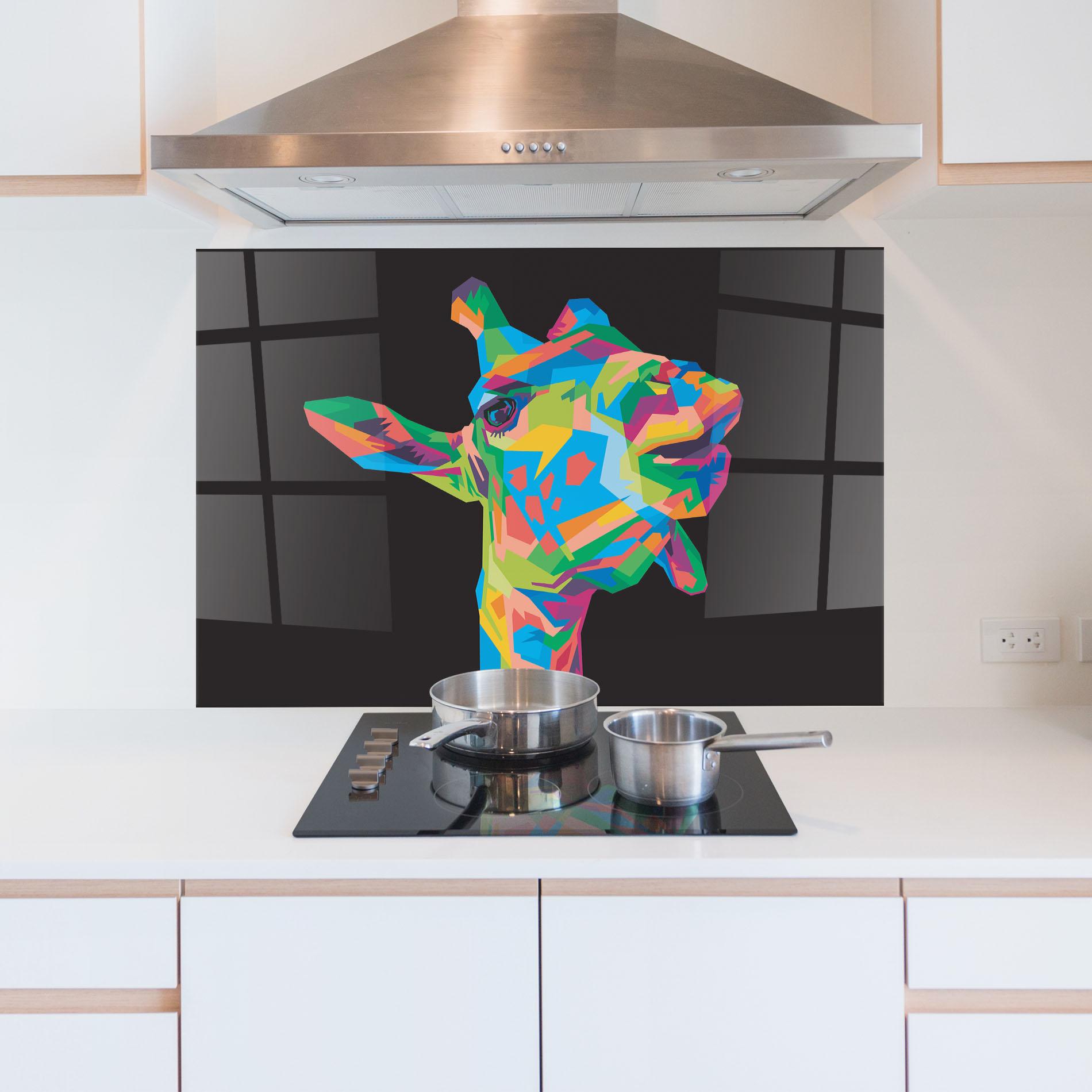 Panel Szklany do Kuchni Colorful Art Giraffe mockup 5