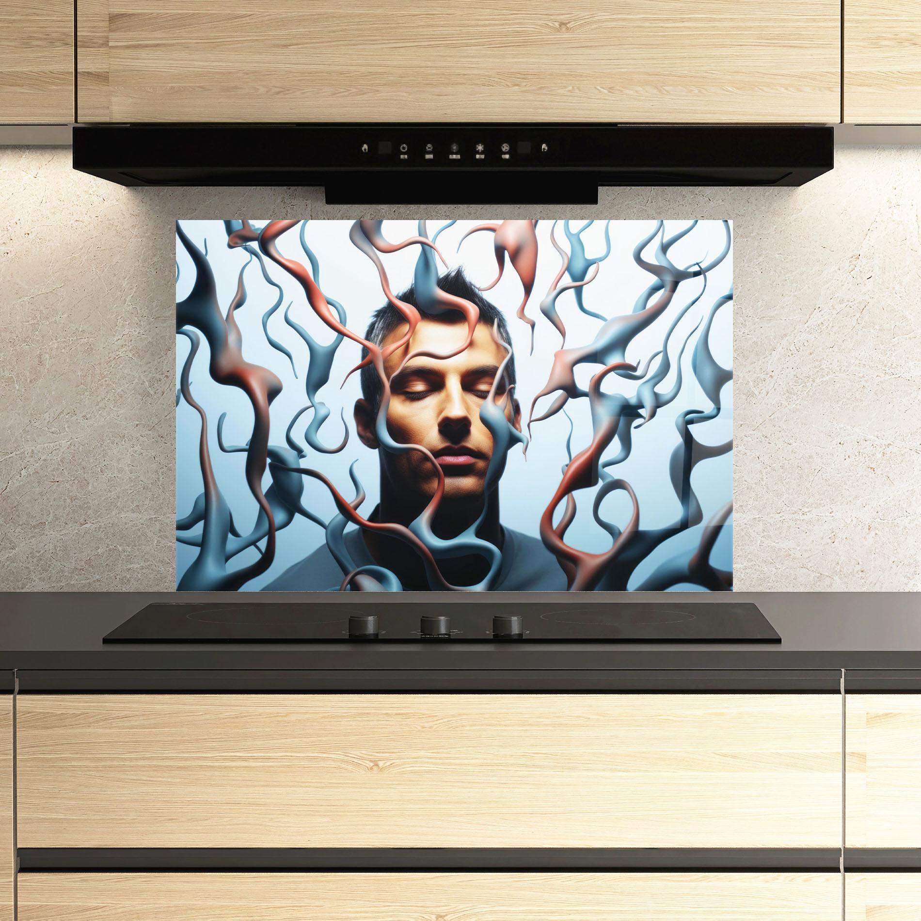 Panel Szklany do Kuchni Blue Red Swirls mockup 3