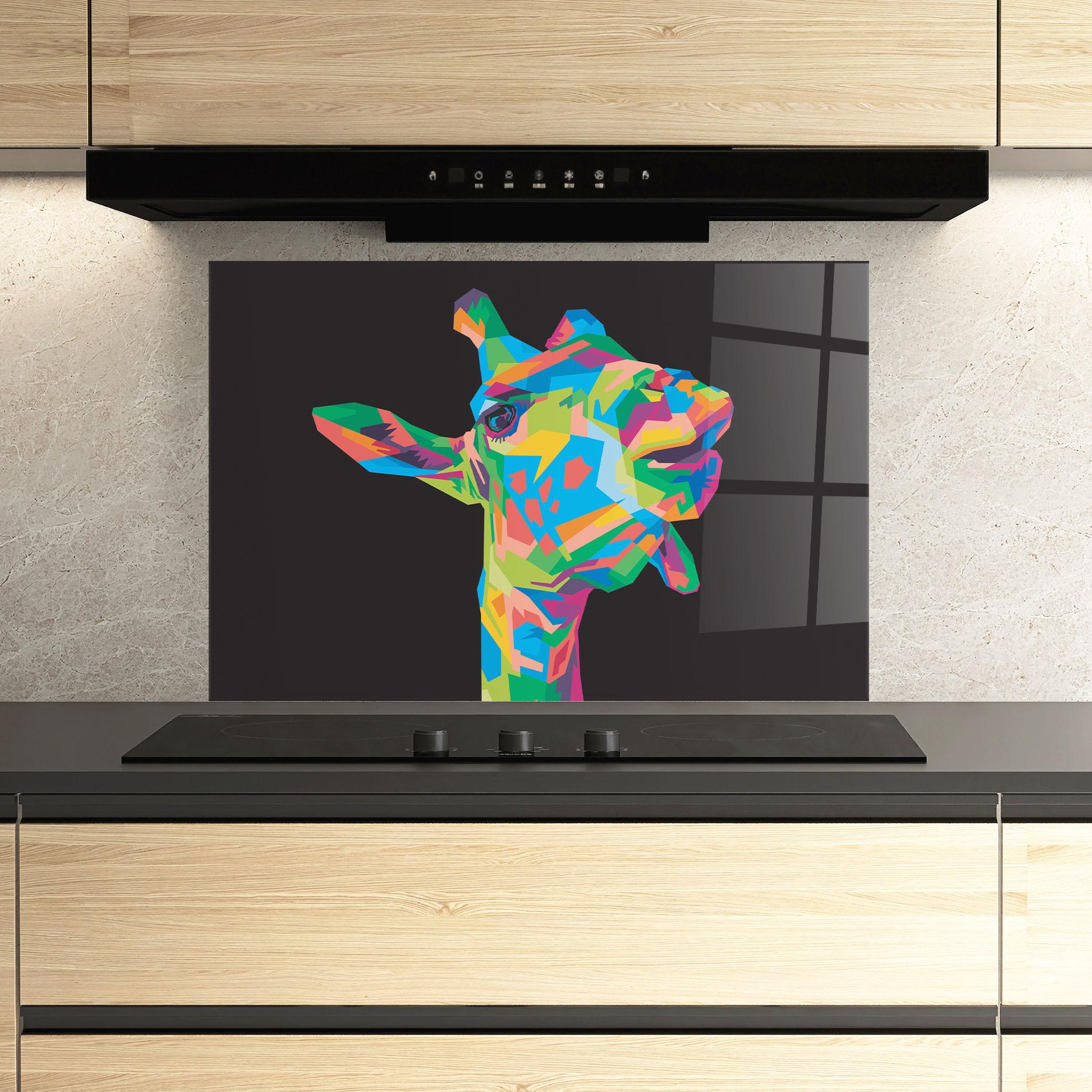 Panel Szklany do Kuchni Colorful Art Giraffe mockup 3
