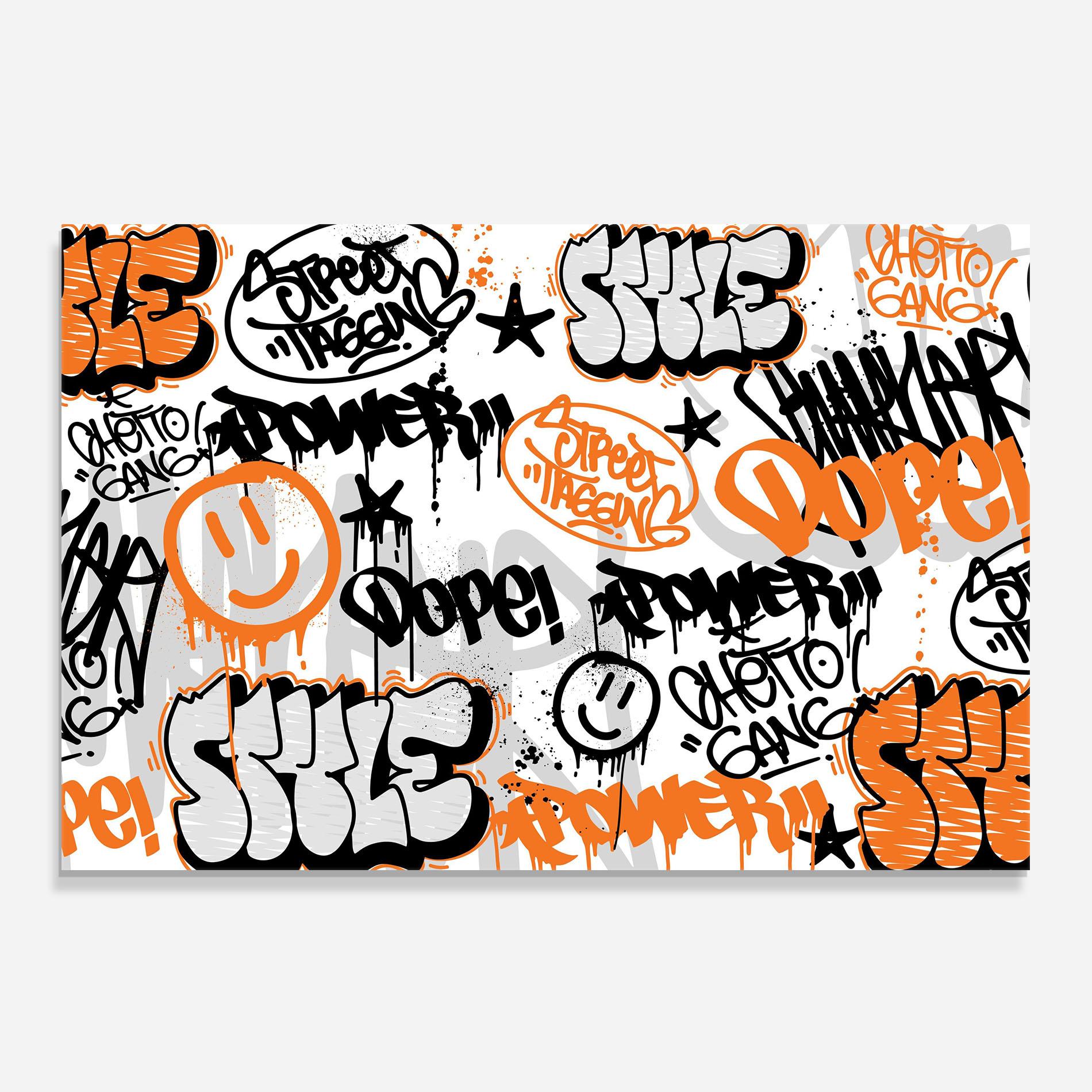 Panel Szklany do Kuchni Black Orange Graffiti mockup 0