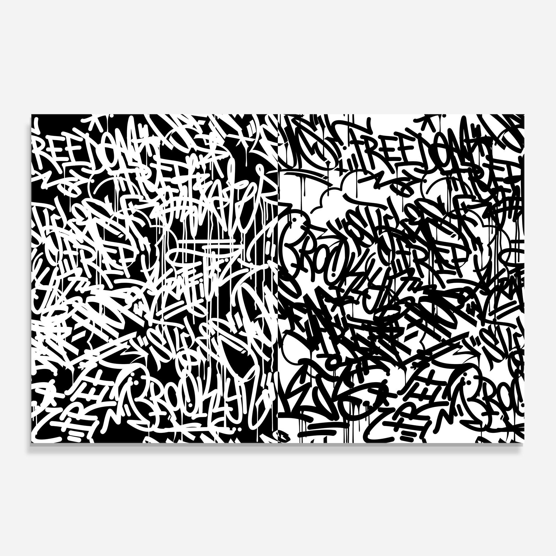 Panel Szklany do Kuchni Black White Graffiti mockup 0