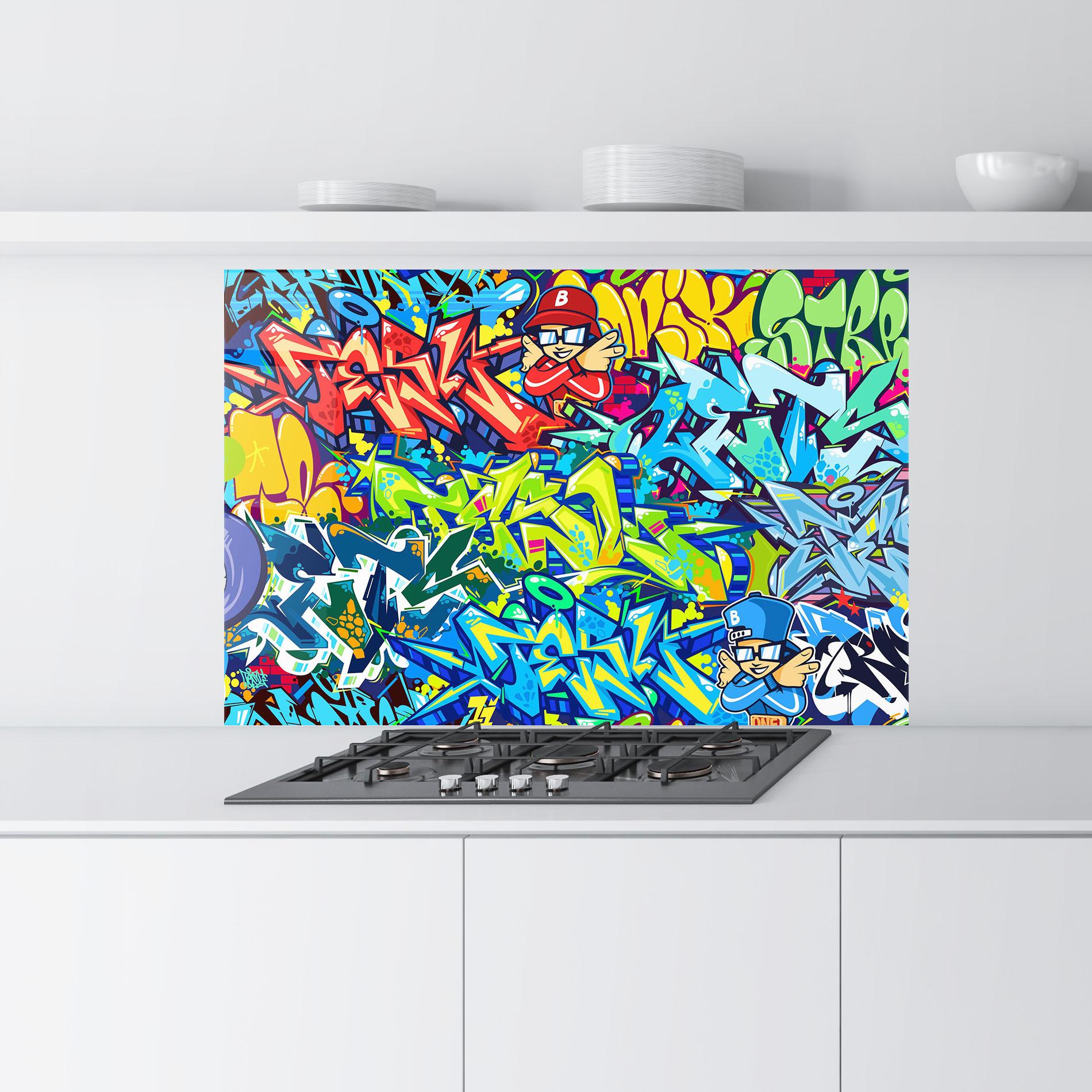 Panel Szklany do Kuchni Colorful Graffiti mockup 9