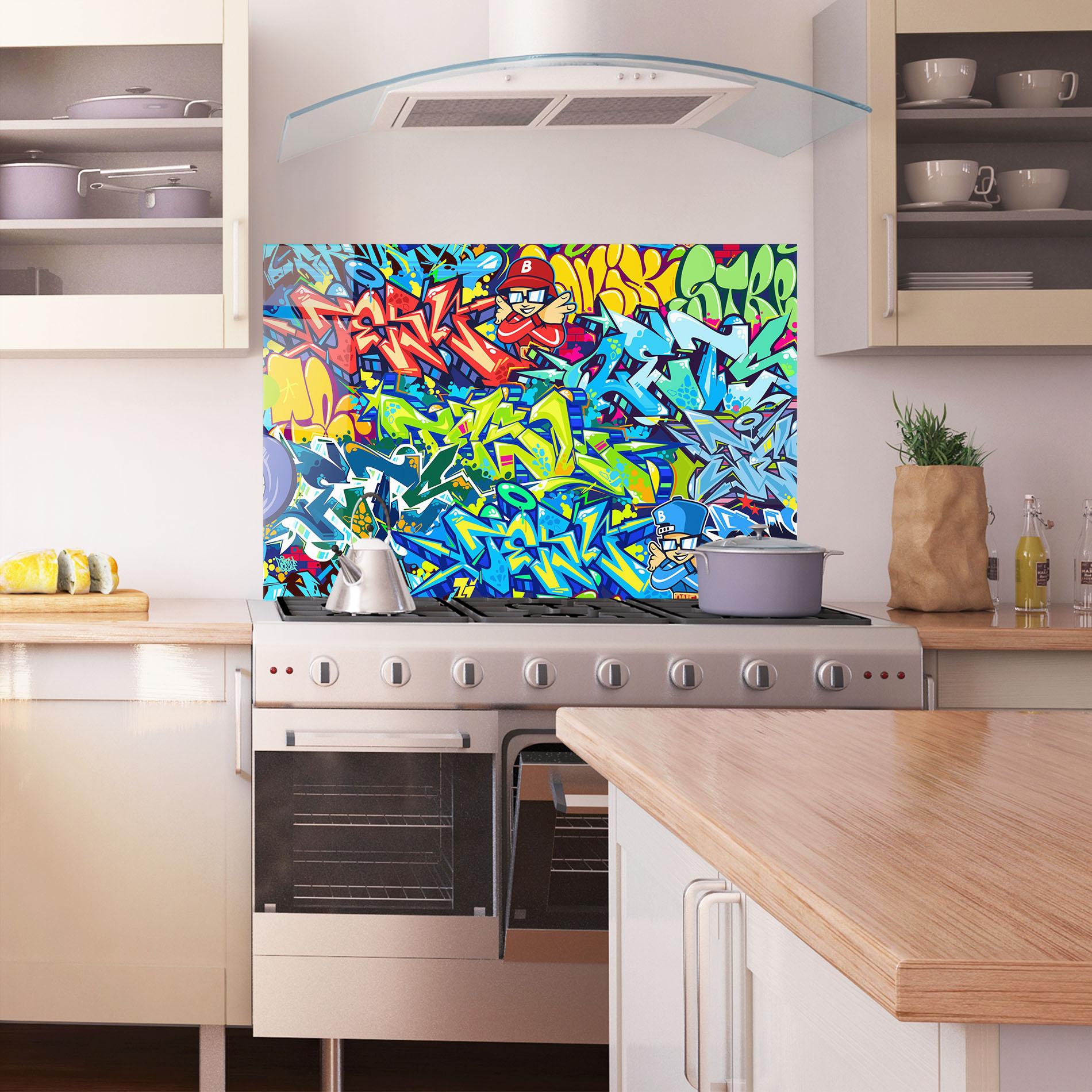 Panel Szklany do Kuchni Colorful Graffiti mockup 1