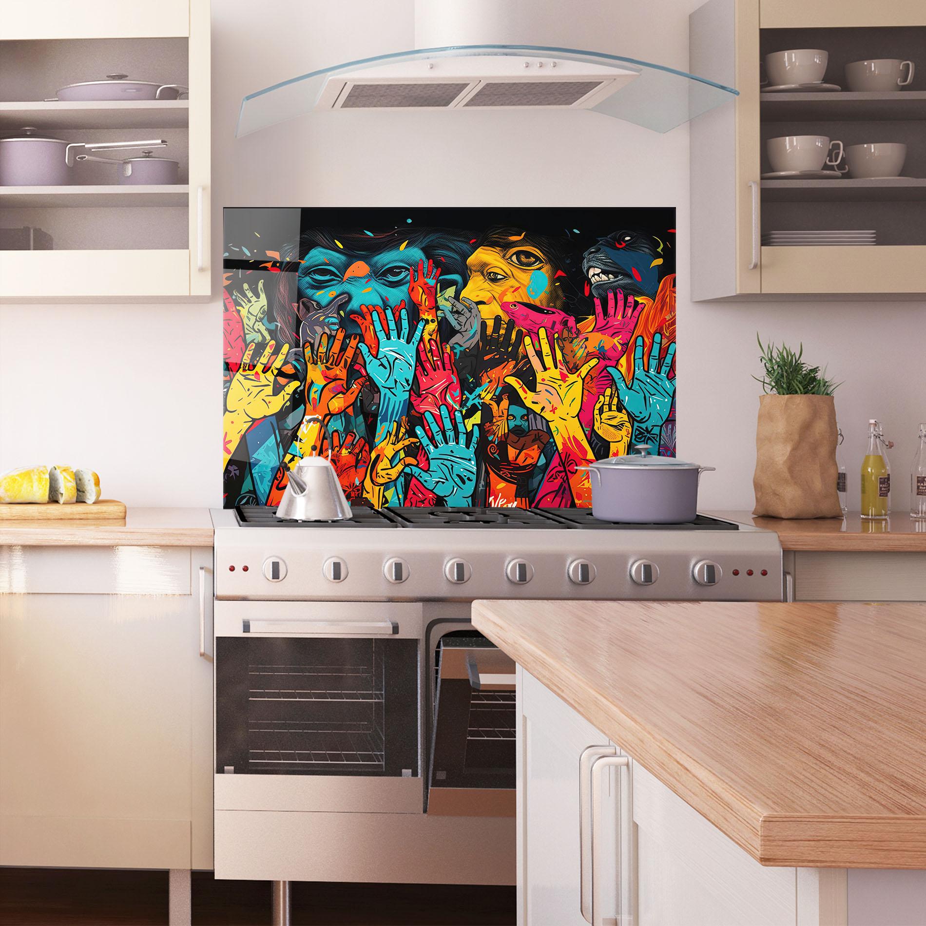 Panel Szklany do Kuchni Colorful Hands mockup 1