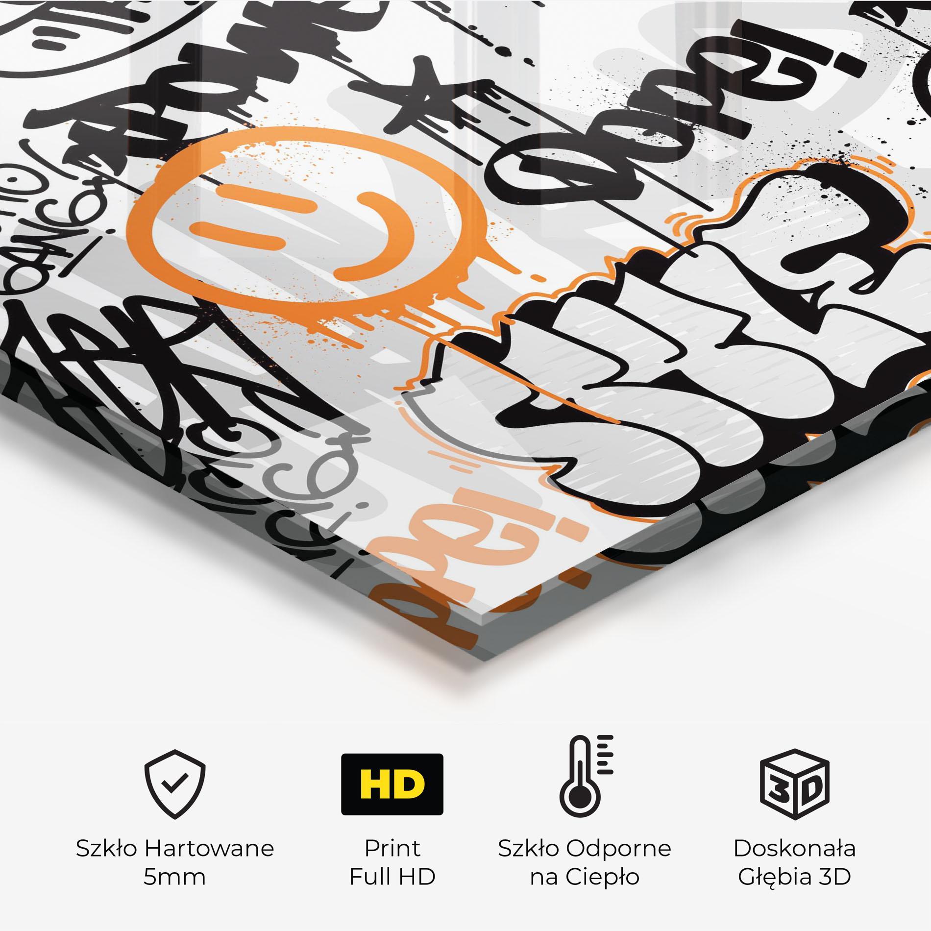 Panel Szklany do Kuchni Black Orange Graffiti mockup 2