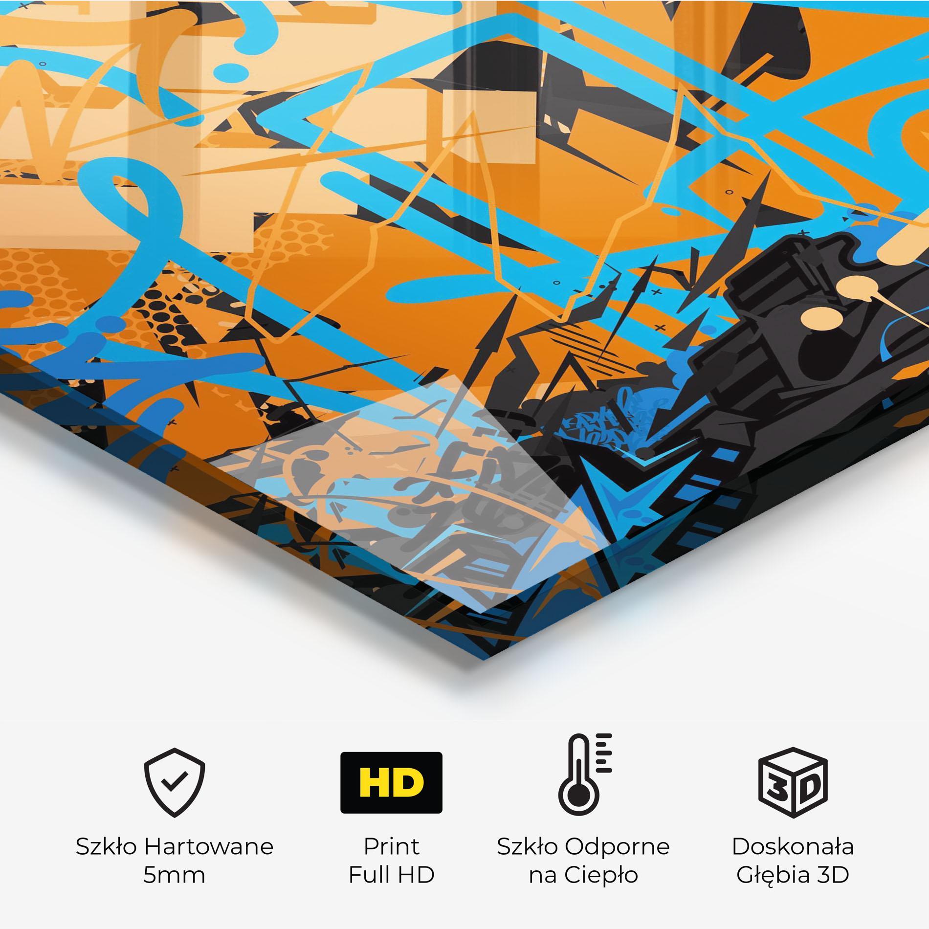 Panel Szklany do Kuchni Blue Orange Graffiti mockup 2