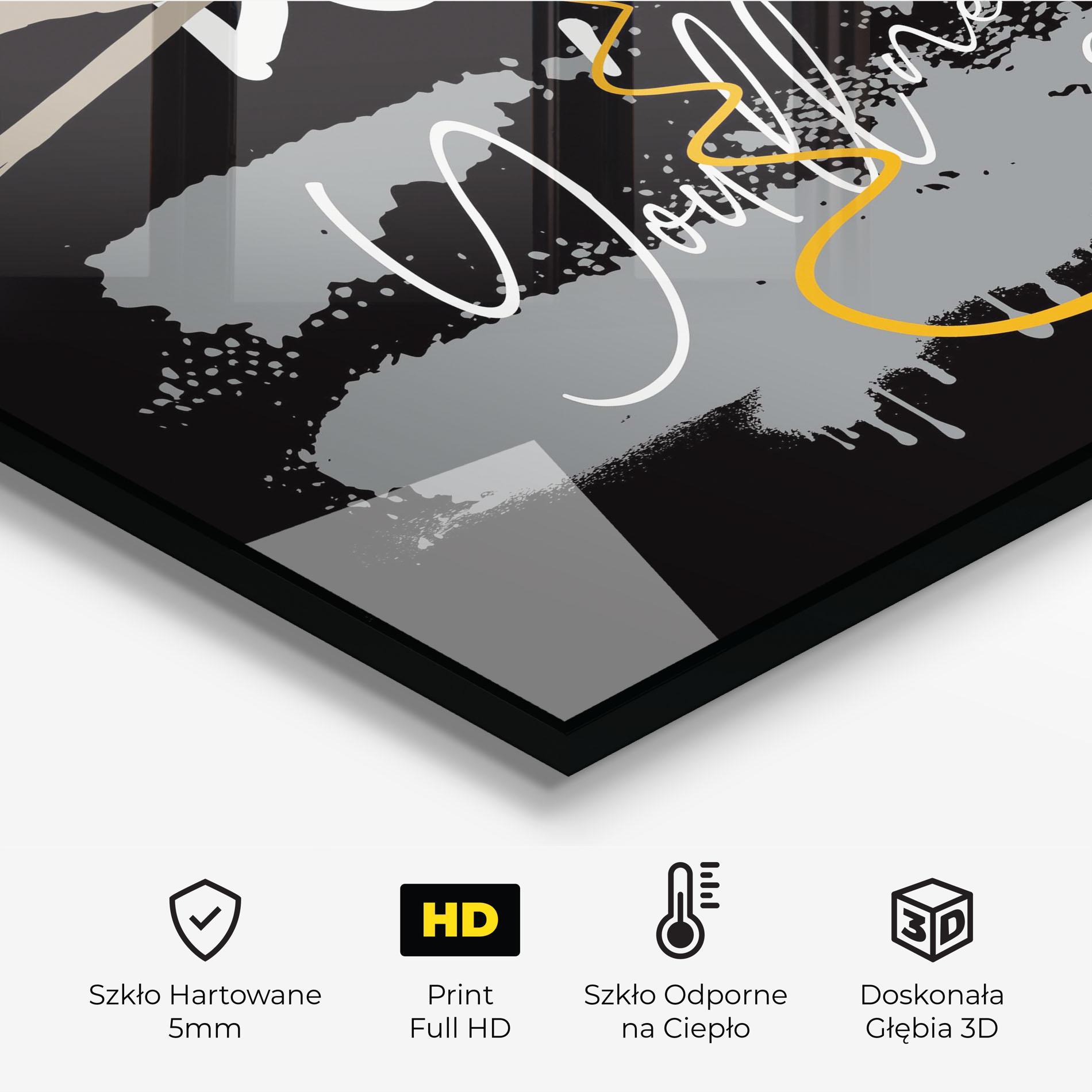 Panel Szklany do Kuchni Grey Orange Graffiti mockup 2