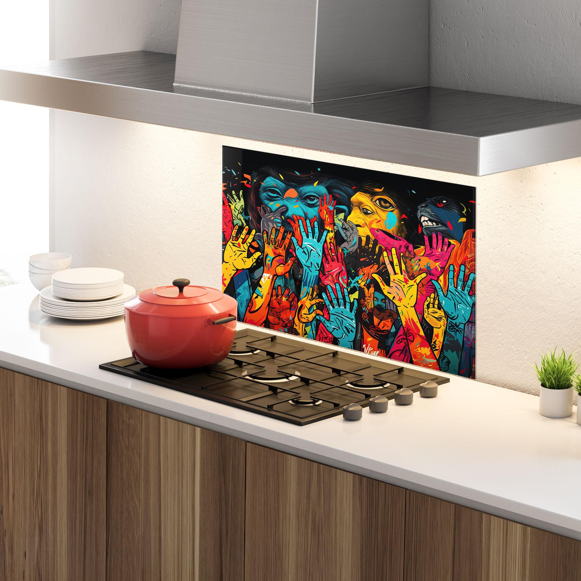 Panel Szklany do Kuchni Colorful Hands mockup 4