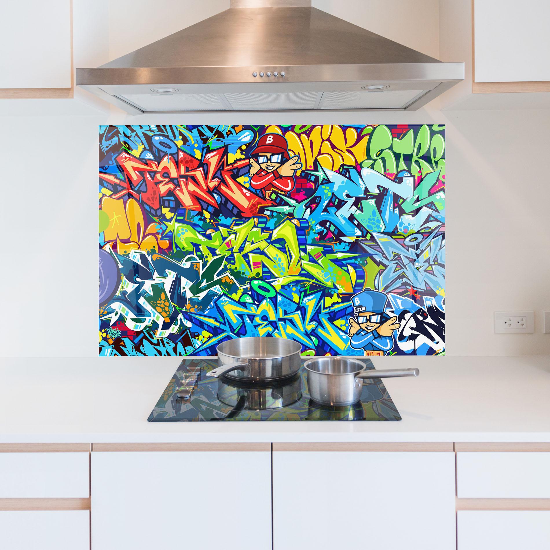 Panel Szklany do Kuchni Colorful Graffiti mockup 5