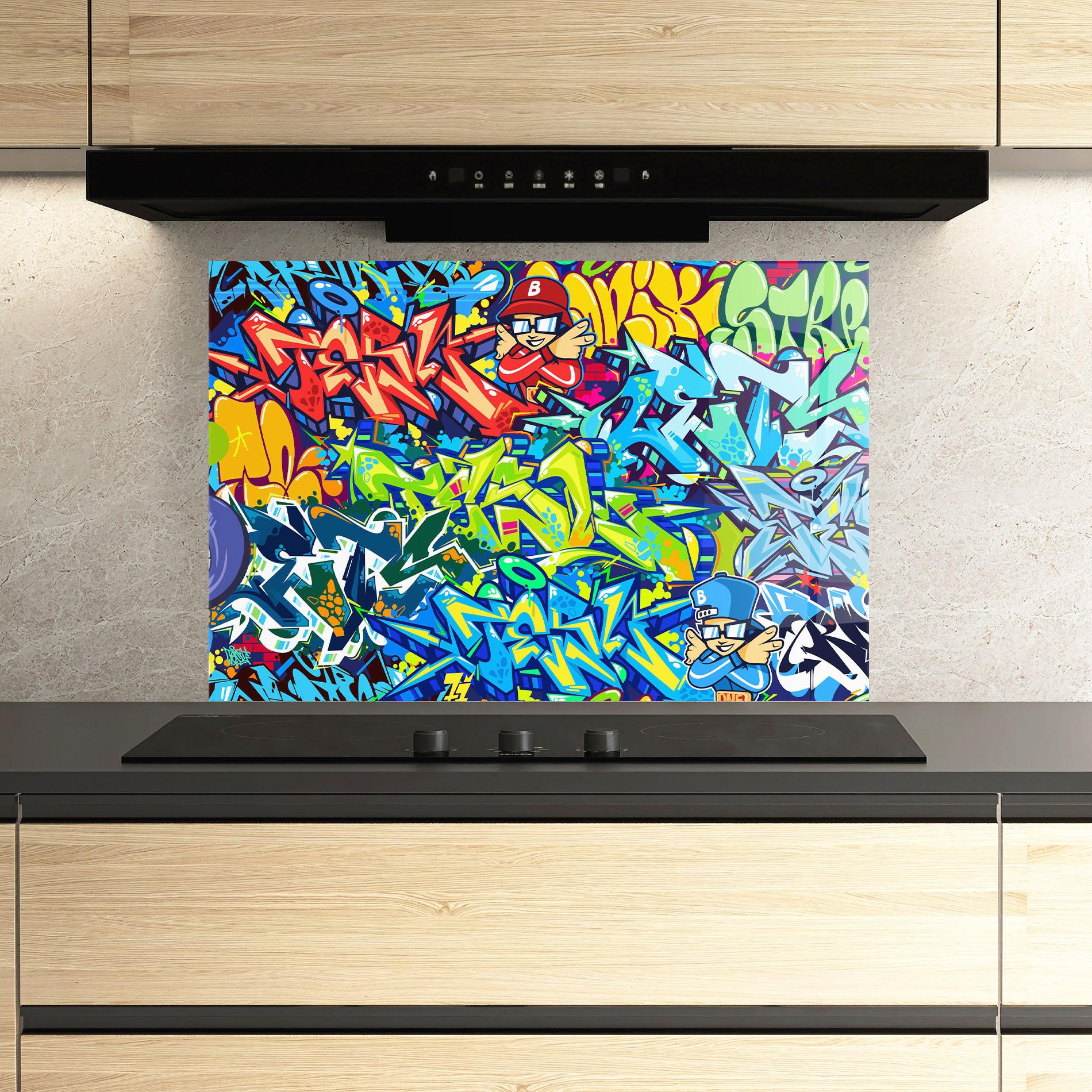 Panel Szklany do Kuchni Colorful Graffiti mockup 3