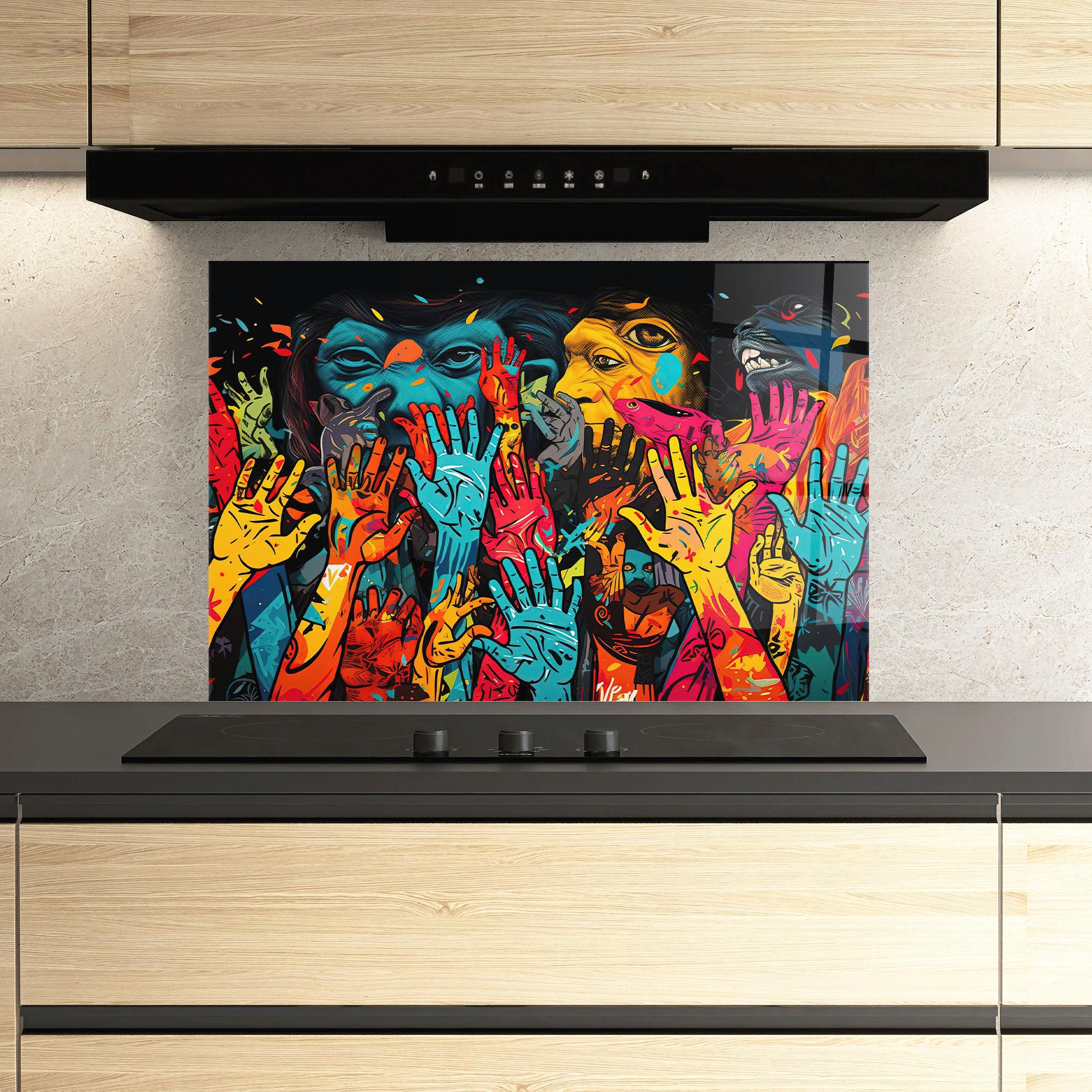 Panel Szklany do Kuchni Colorful Hands mockup 3