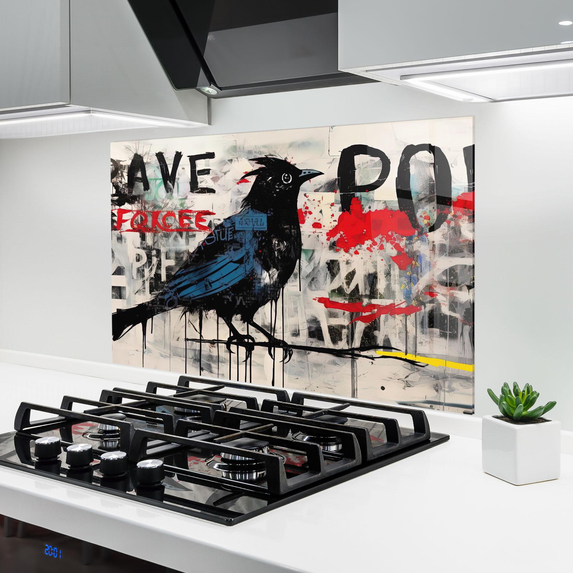 Panel Szklany do Kuchni Blue Bird Doodle mockup 6