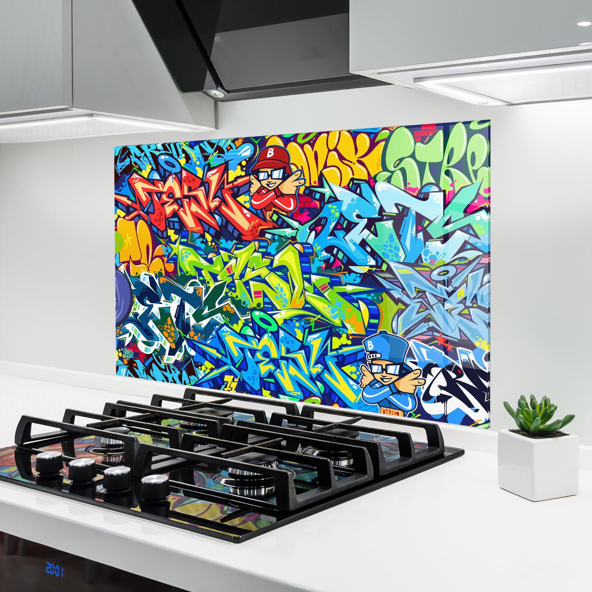 Panel Szklany do Kuchni Colorful Graffiti mockup 6