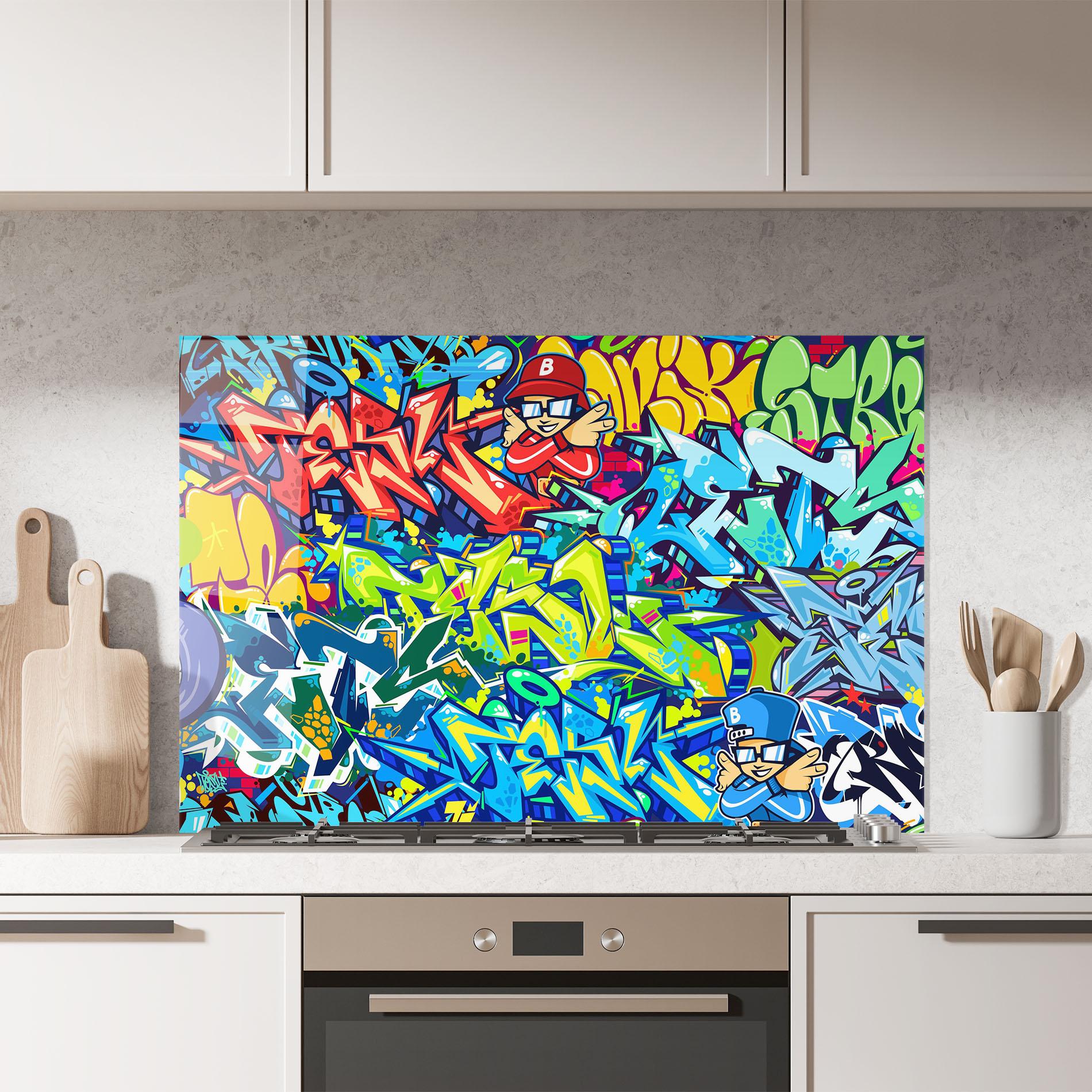 Panel Szklany do Kuchni Colorful Graffiti mockup 7