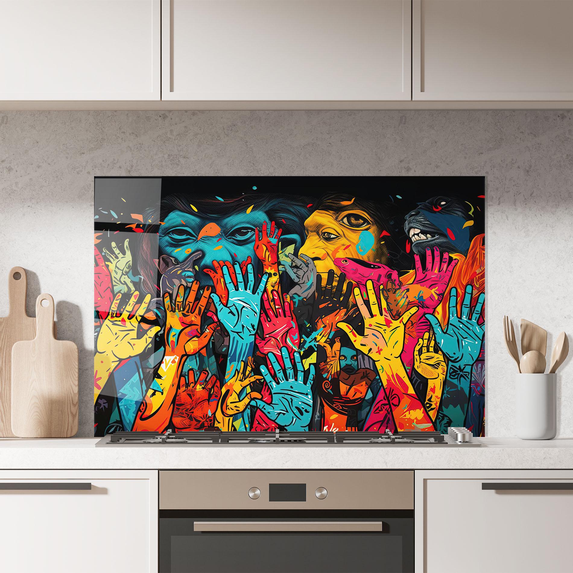 Panel Szklany do Kuchni Colorful Hands mockup 7